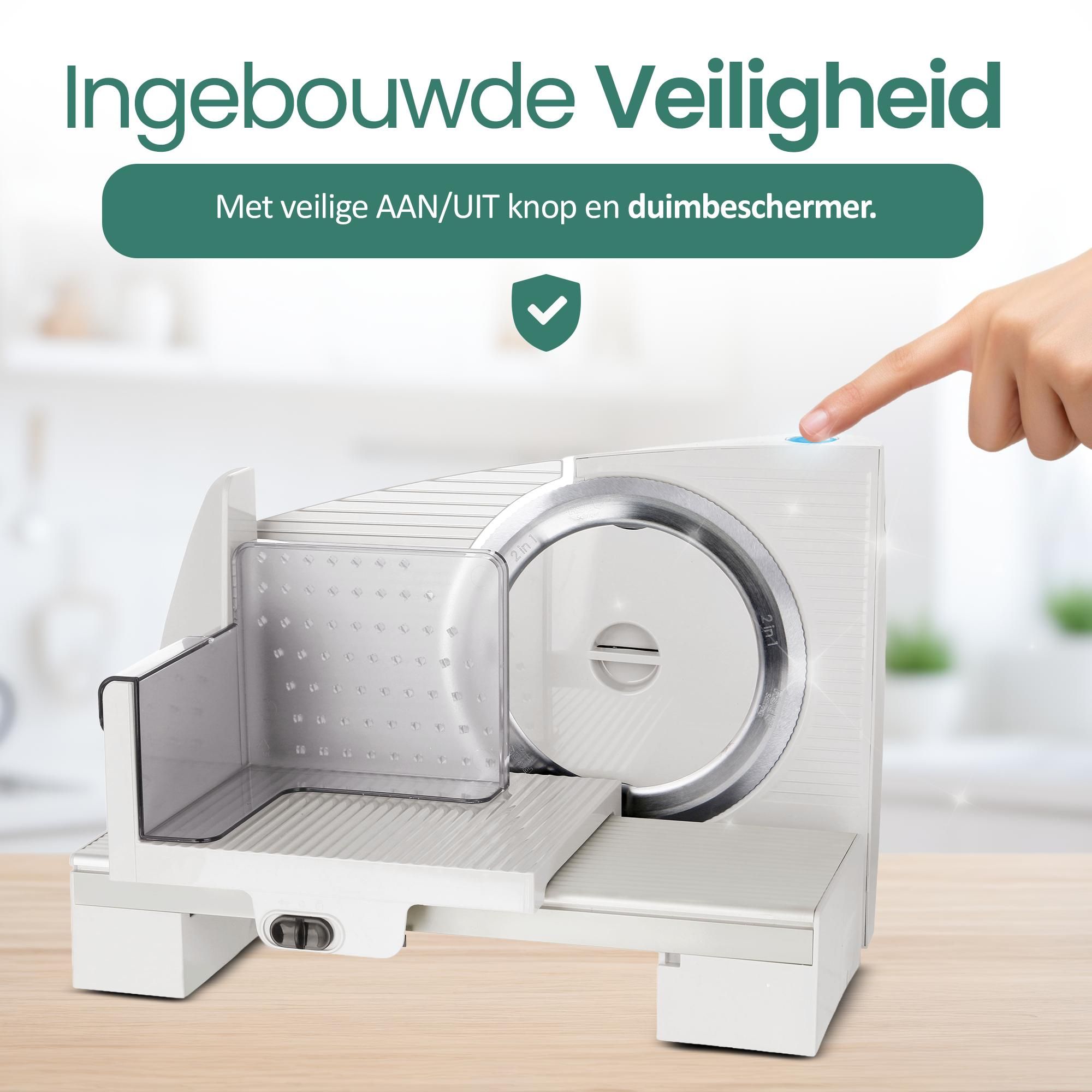 Emerio Multifunctionele Snijmachine – 110 W – Instelbare Snijdikte van 0–15 mm – Solinger RVS Mes – Allessnijder – Wit – MS-125001