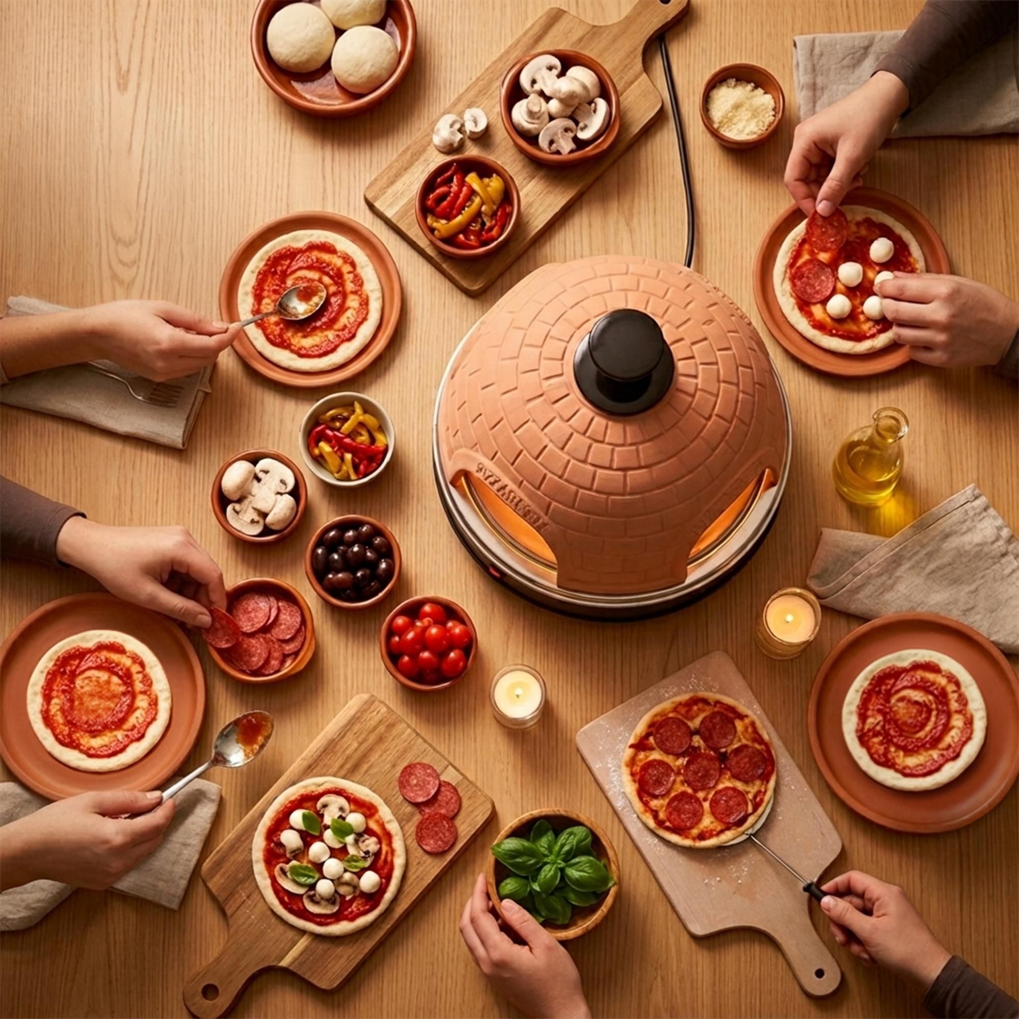 Emerio Pizzarette Original – Pizzaofen für 4 Personen – Handgefertigte Terrakotta-Haube – PO-115985 – 900 W