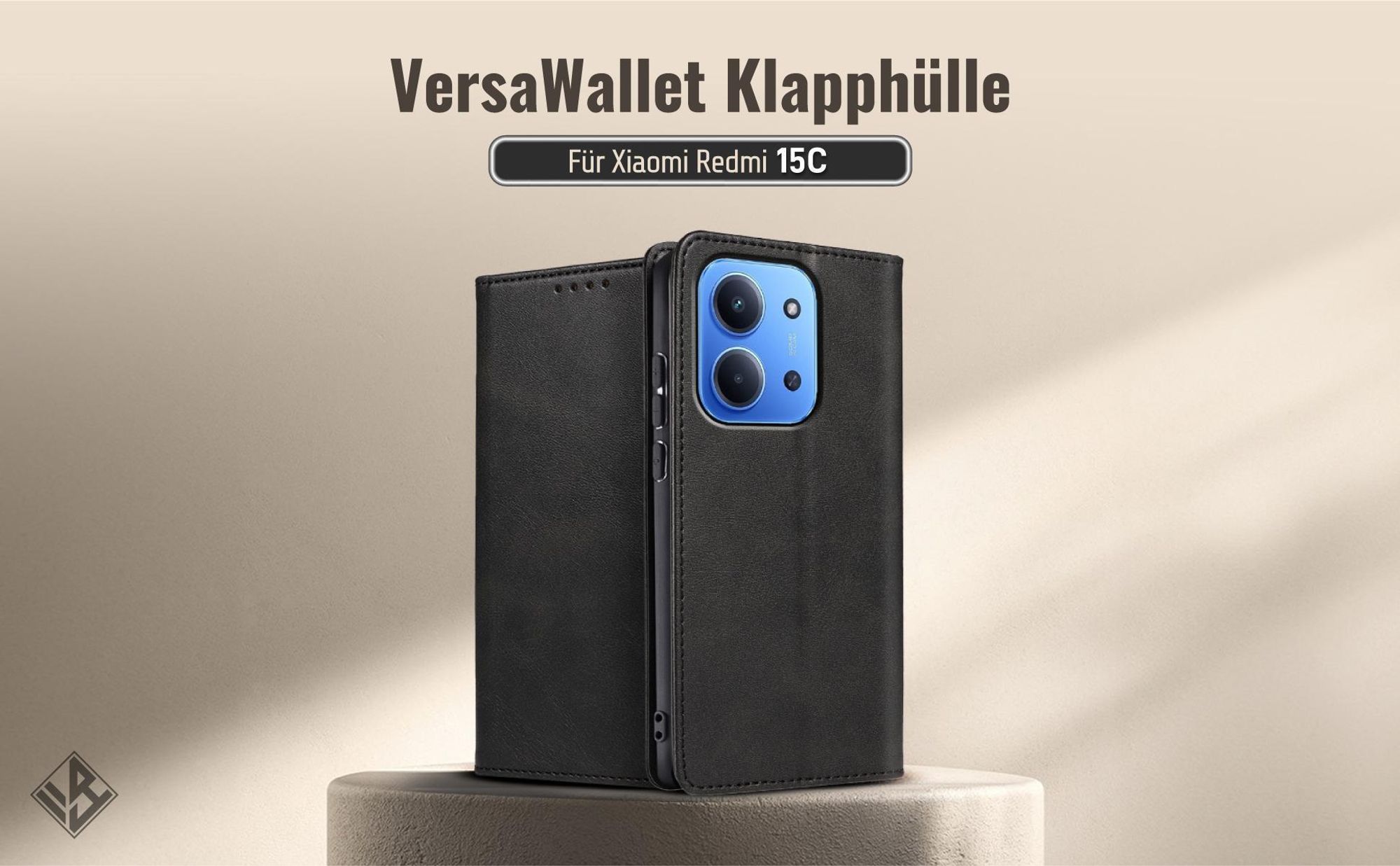 Schwarze Klapphülle für das Xiaomi Redmi 15C mit Wallet-Funktion