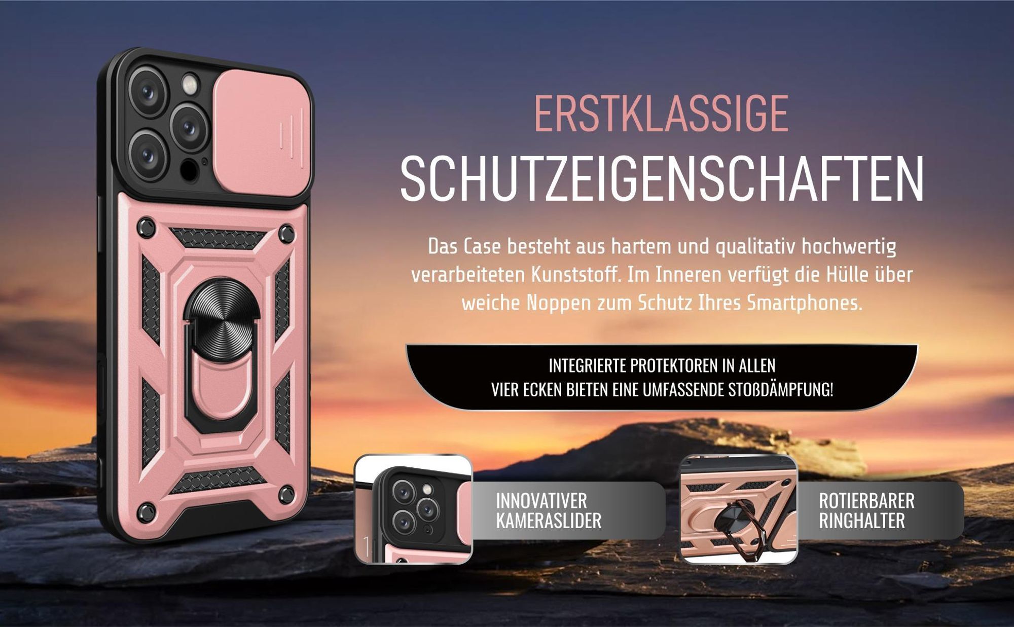 Handycase in Rosegold für Apple iPhone 16 Pro Max mit Ringhalter