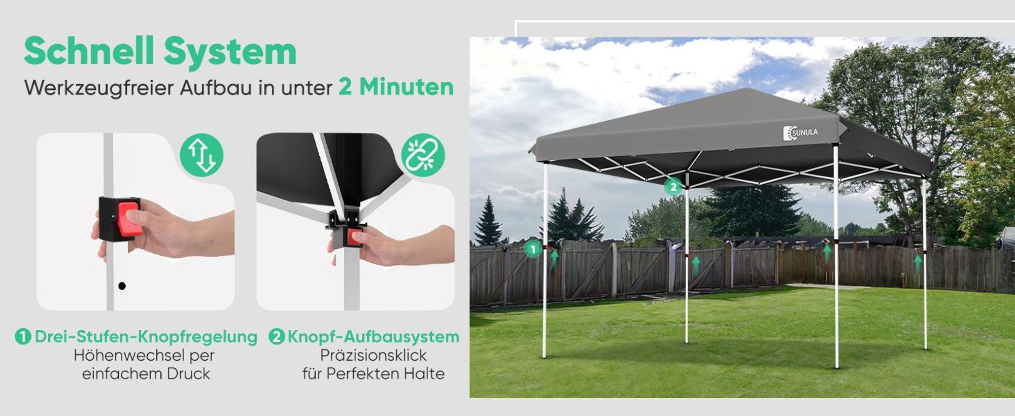 Sunula Faltpavillon 3x3 Gartenpavillon mit 4 seitenteilen wasserdicht, Grau
