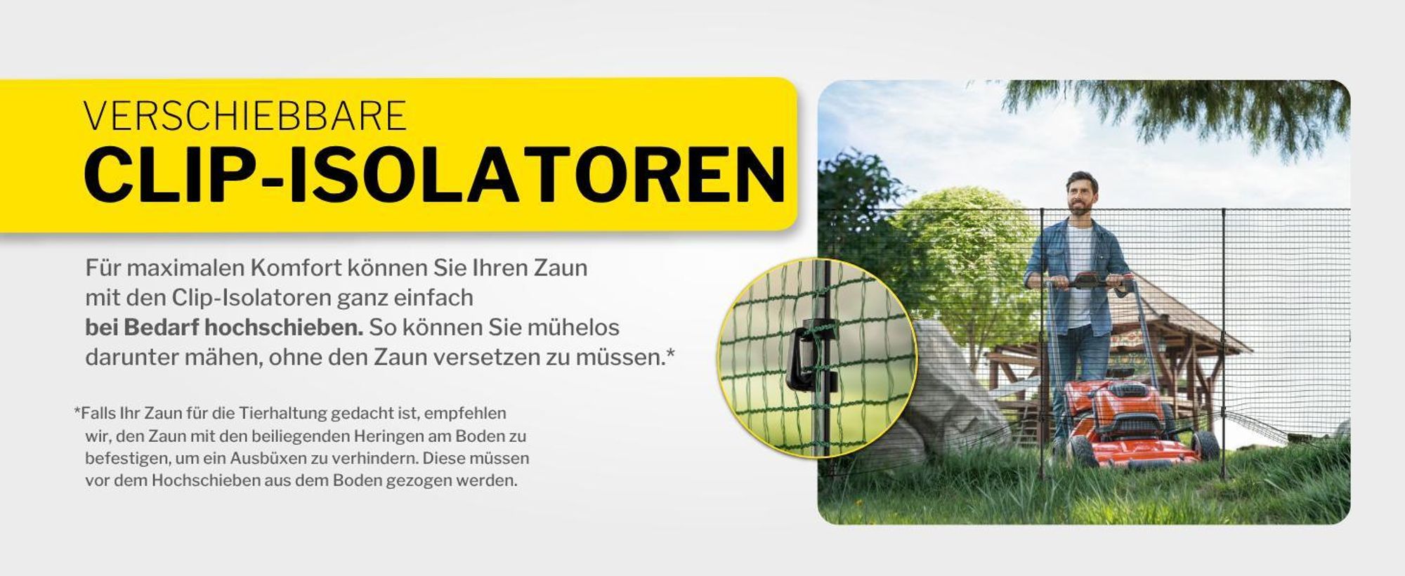 horizont Begrenzungszaun FLEX, 15 m lang & 90 cm hoch, engmaschig, mobiler Spezialzaun mit 9 separaten Pfählen aus Fiberglas, Gartennetz, Hundezaun, Absperrzaun, für Camping