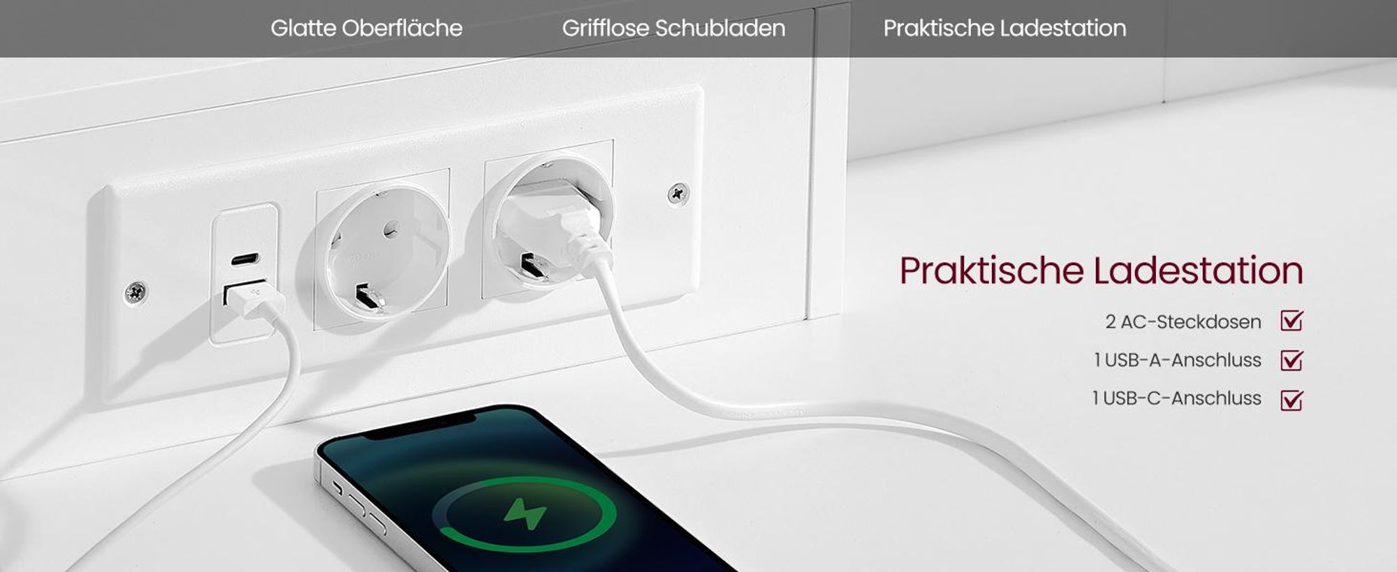 VASAGLE Schminktisch mit Kommode, gerade oder L-förmig, Frisiertisch mit Licht und Spiegel, einstellbare Lichtfarben, weiß