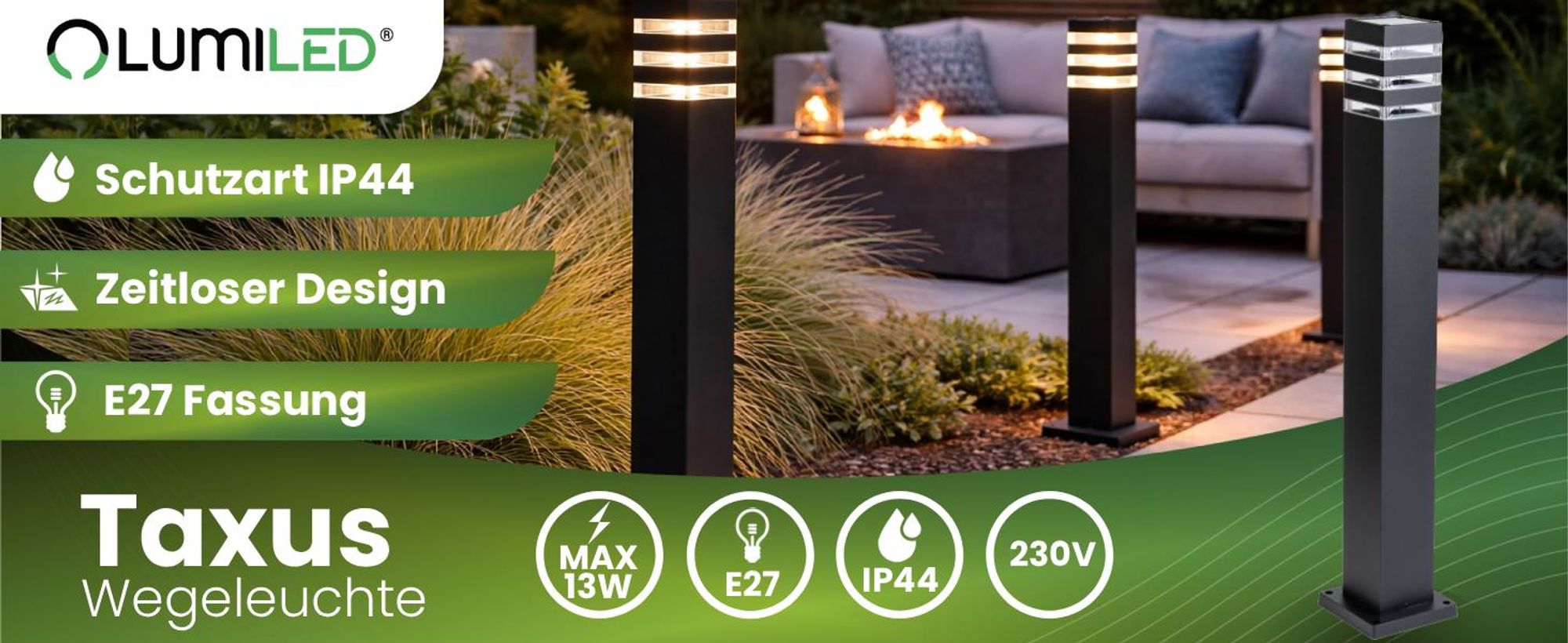 LUMILED Wegeleuchte Außen Pollerleuchte Außenstehleuchte Stehlampe Außenleuchte Außenbeleuchtung Gartenleuchte Wegelampe 80cm IP44 E27 Fassung max 13W
