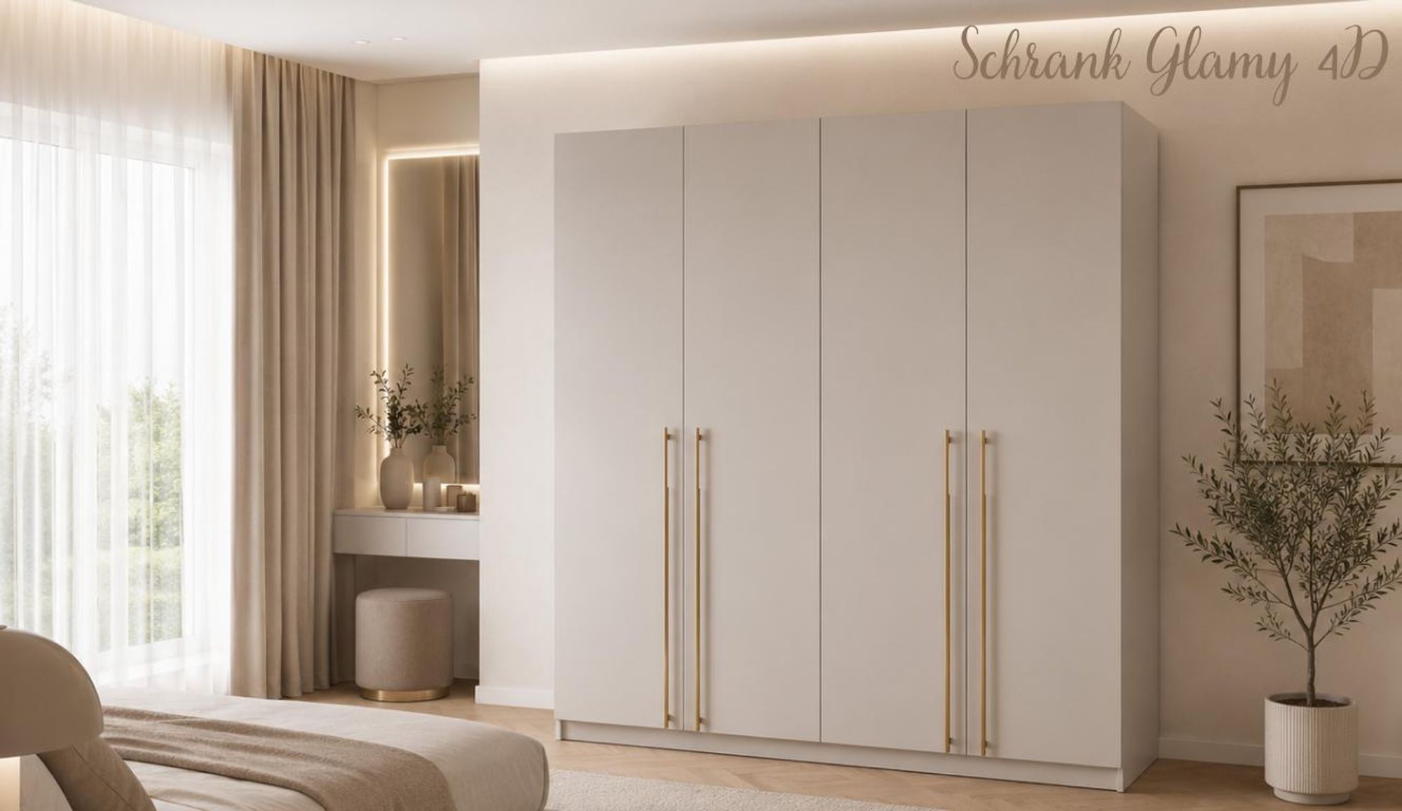 Kleiderschrank 4-türig – moderner Schrank viel Stauraum, Schlafzimmer Garderobenschrank - Schrank Glamy 4D - Cashmere