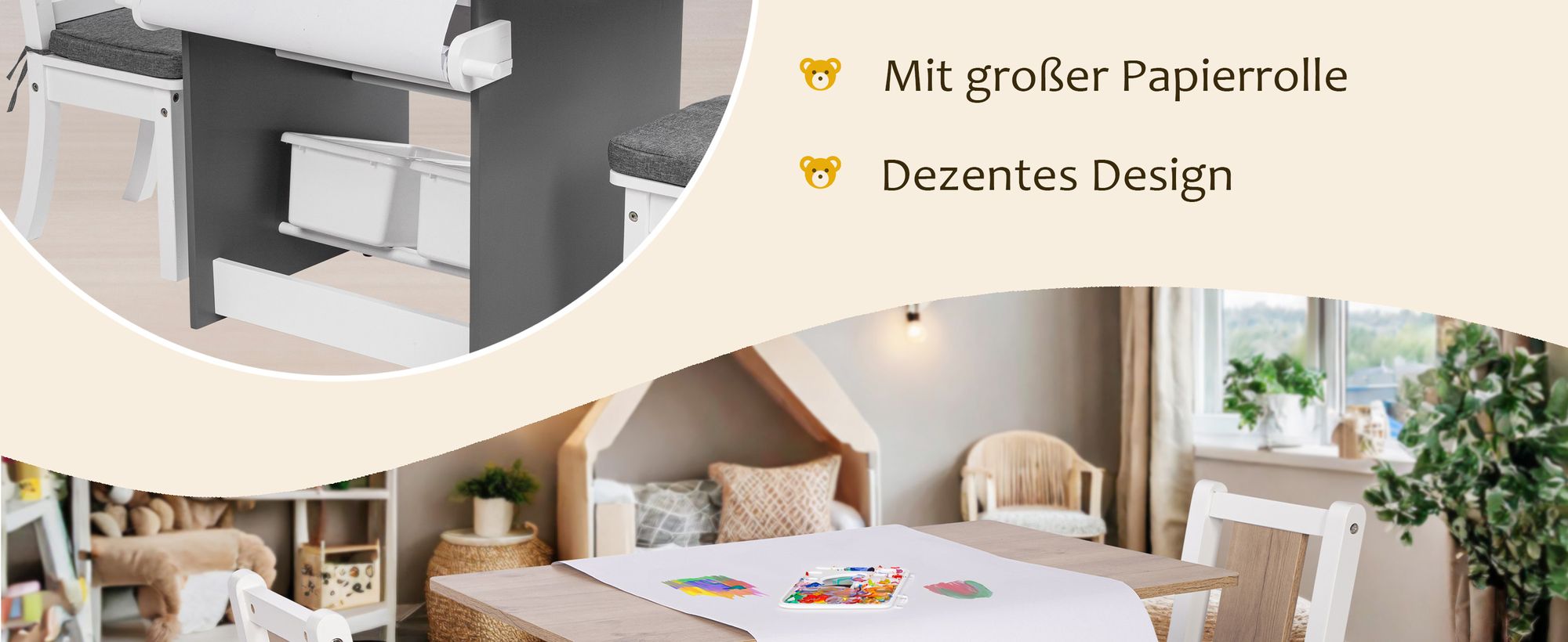 ONVAYA® Kindertisch-Set mit Stühlen | Kindersitzgruppe mit Stauraum | Kindermöbel-Set mit Tisch & 2 Stühlen | Kindertischgruppe Holz | Sitzgruppe