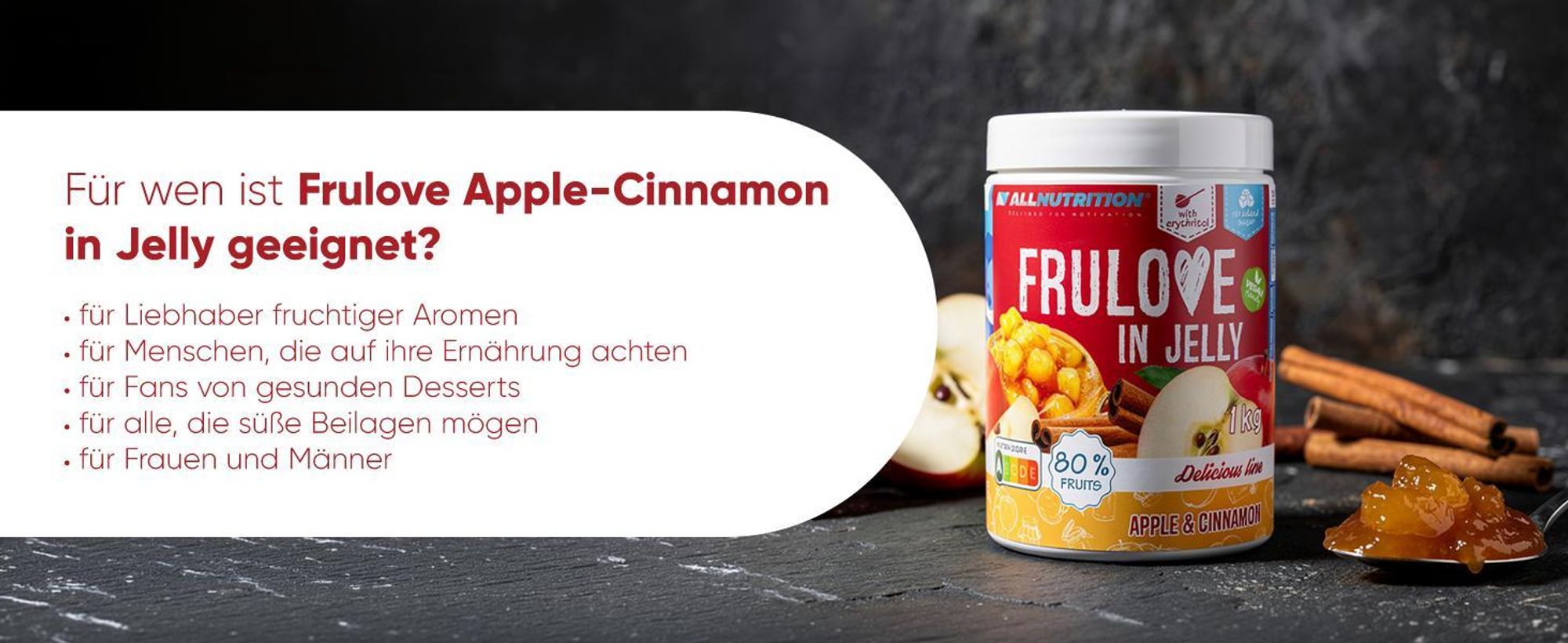 ALLNUTRITION FRULOVE In Jelly Apple & Cinnamon 1000g Marmelade Früchte Apfel-Zimt