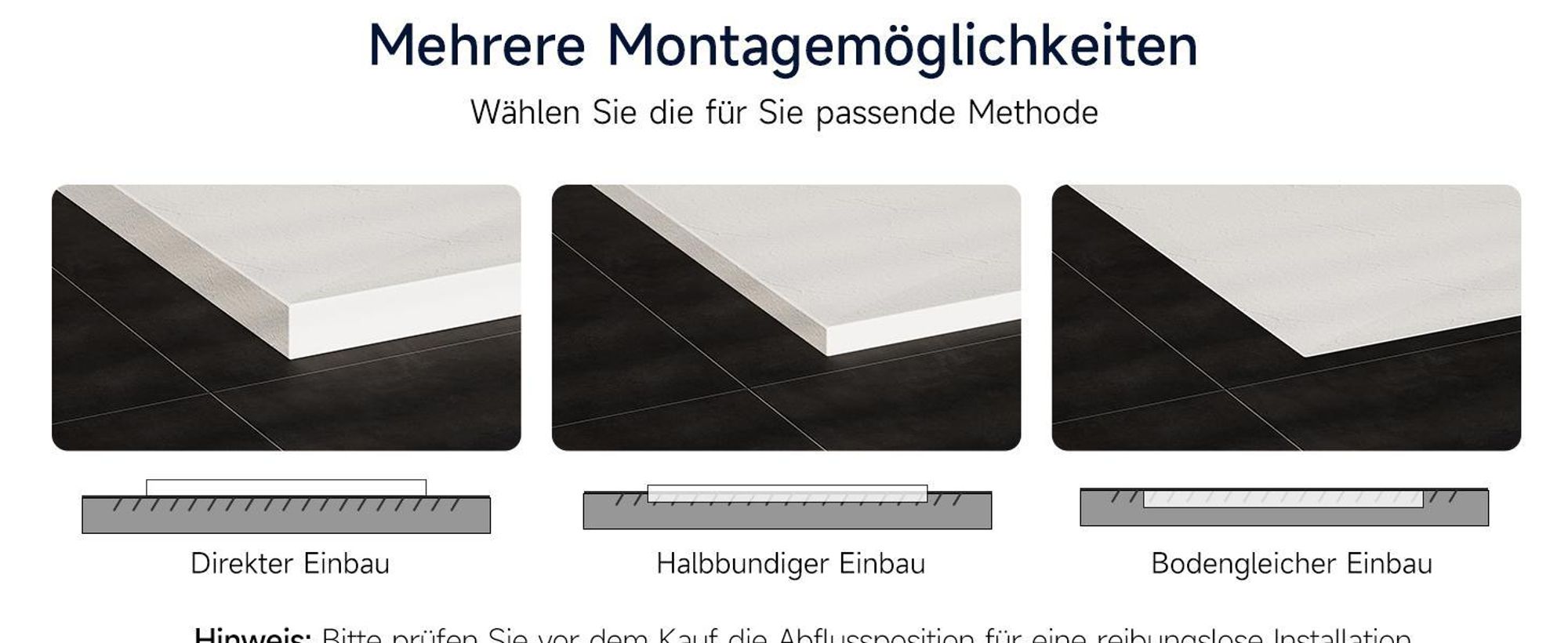 HOROW Rechteckig Duschwanne weiß struktur mit rutschhemmender Oberfläche - ohne. Ablassschraube - 3 Größen - 90 x 80 cm / 100 x 80 cm / 120 x 80 cm