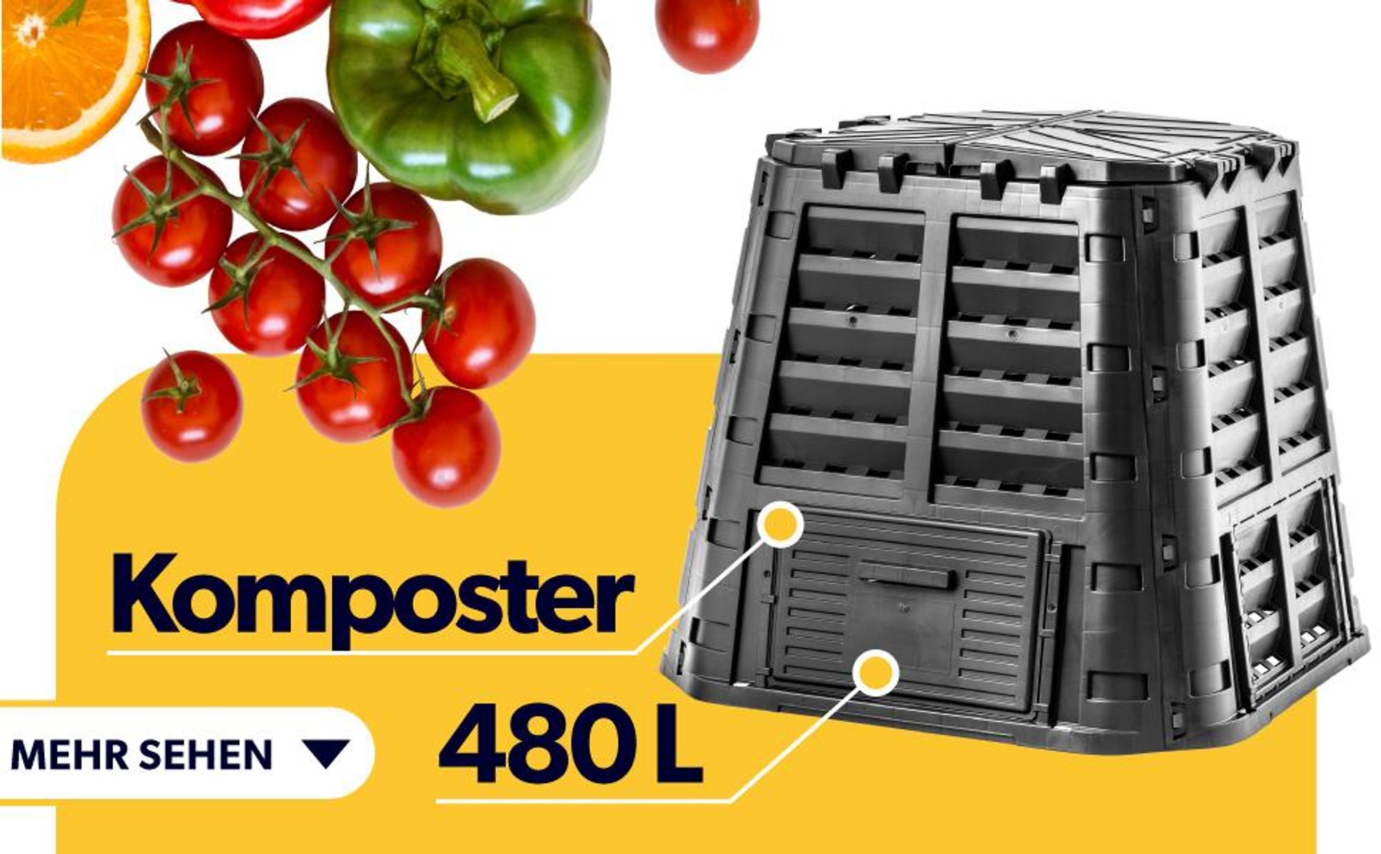 KADAX Komposter aus Kunststoff "Boko", witterungsbeständiger mit Deckel, Schwarz, 480L