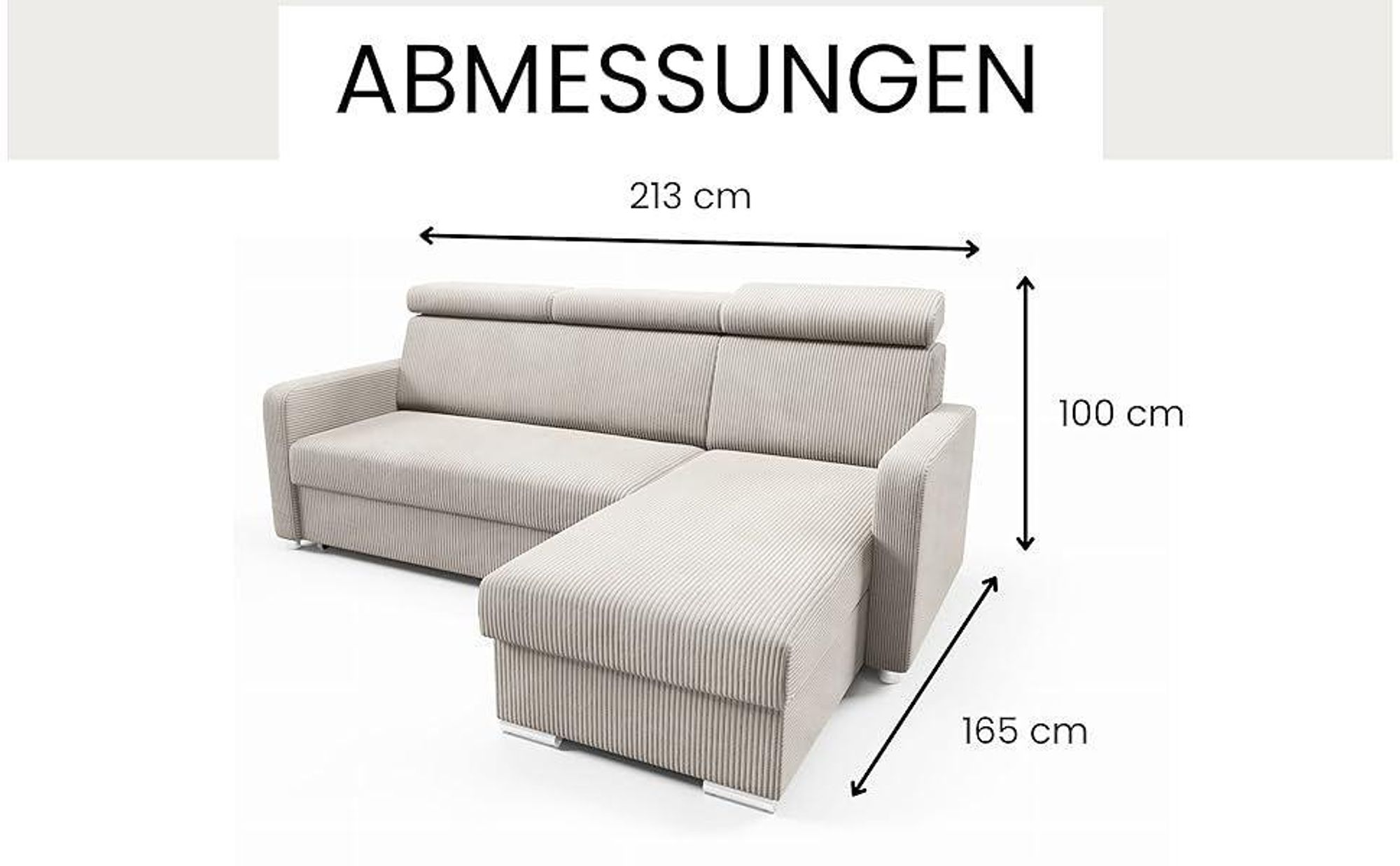 LIKMA Marineblau Ecksofa Mako 213x165 cm mit Schlaffunktion (190x125 cm) Eckcouch mit Bettkasten und Verstellbare Kopfstützen Wohnlandschaft