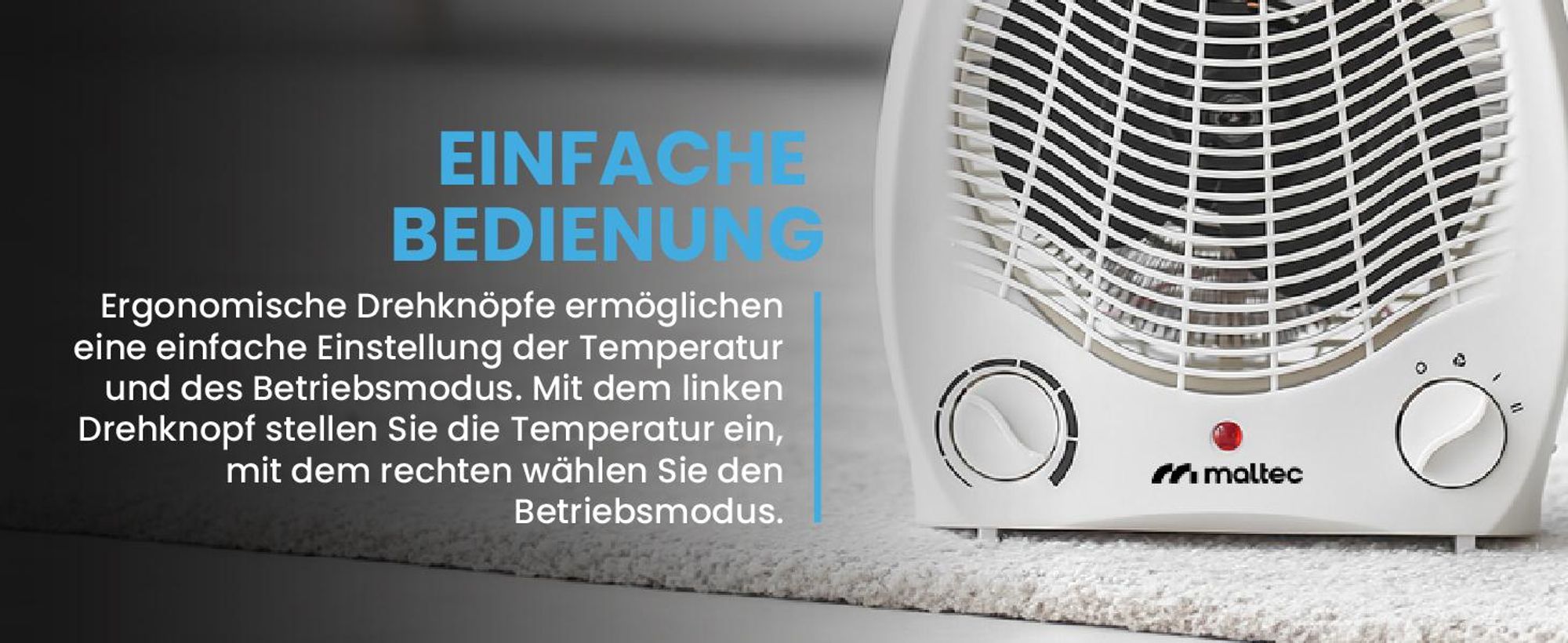 Elektrischer Heizgebläse Temperaturregelung mit Überhitzungsschutz 2000W