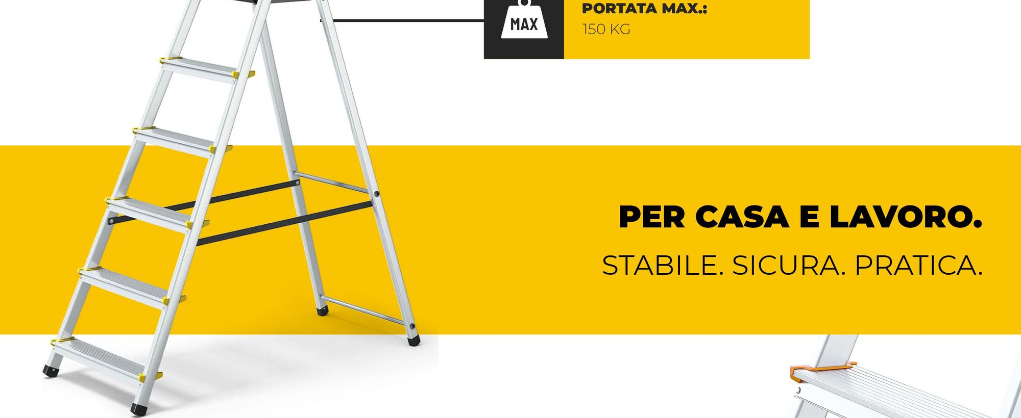 DRABEST | Scala - Scala multiuso - Scala in alluminio - PRO a 6 gradini - con ripiano - fino a 150 kg