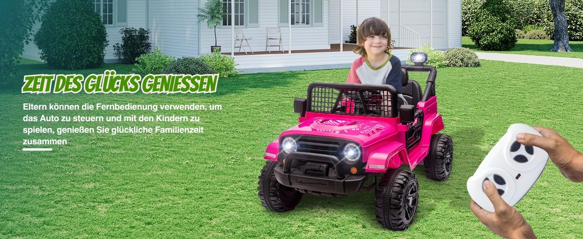 FCH Elektroauto für Kinder, kinder elektroauto mit 2,4-GHz-Fernbedienung, LED-Licht, Musik und USB, 12-V-Doppelantrieb