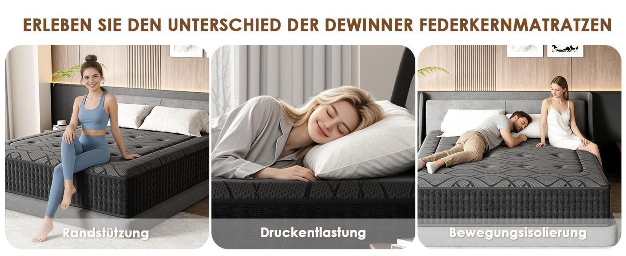 DEWINNER, Matratze Geräuschlose 120x200, Höhe 28 cm, Gedächtnisschaum, Hautfreundliches Graues Obermaterial, Fester Komfort, Atmungsaktiv, 7 Zonen