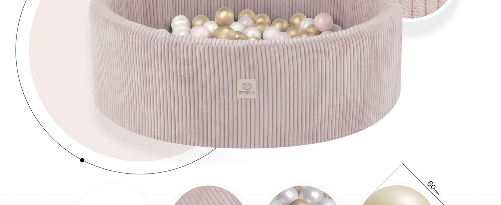 MISIOO Bällebad mit Schaumstoff-Füllung - 90x30cm - 200 Bälle für Bällebad - Hochwertige Bällebad Bälle für Kinder - Weiches und Sicheres Spielzeug