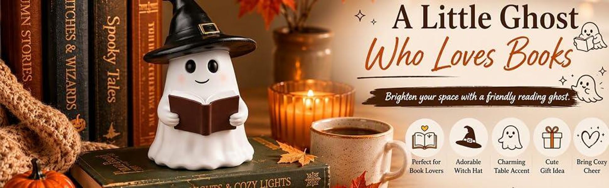 Halloween-Dekoration für drinnen: Lesende Geisterfiguren – niedliche Wohnaccessoires