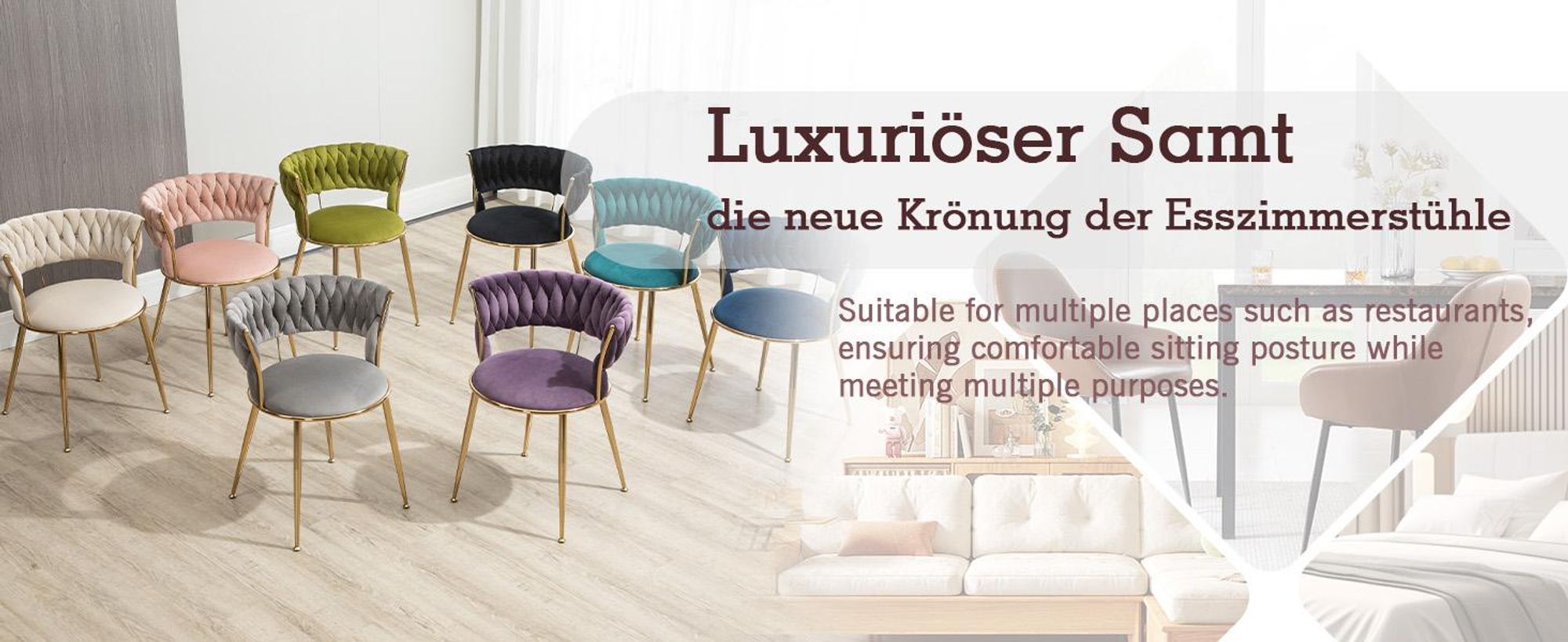 LVHOM Esszimmerstuhl Samt-Stühle 2er-Set mit Rückenlehne, Polsterstuhl Küchenstuhl mit goldenen Metallbeine, Ivory