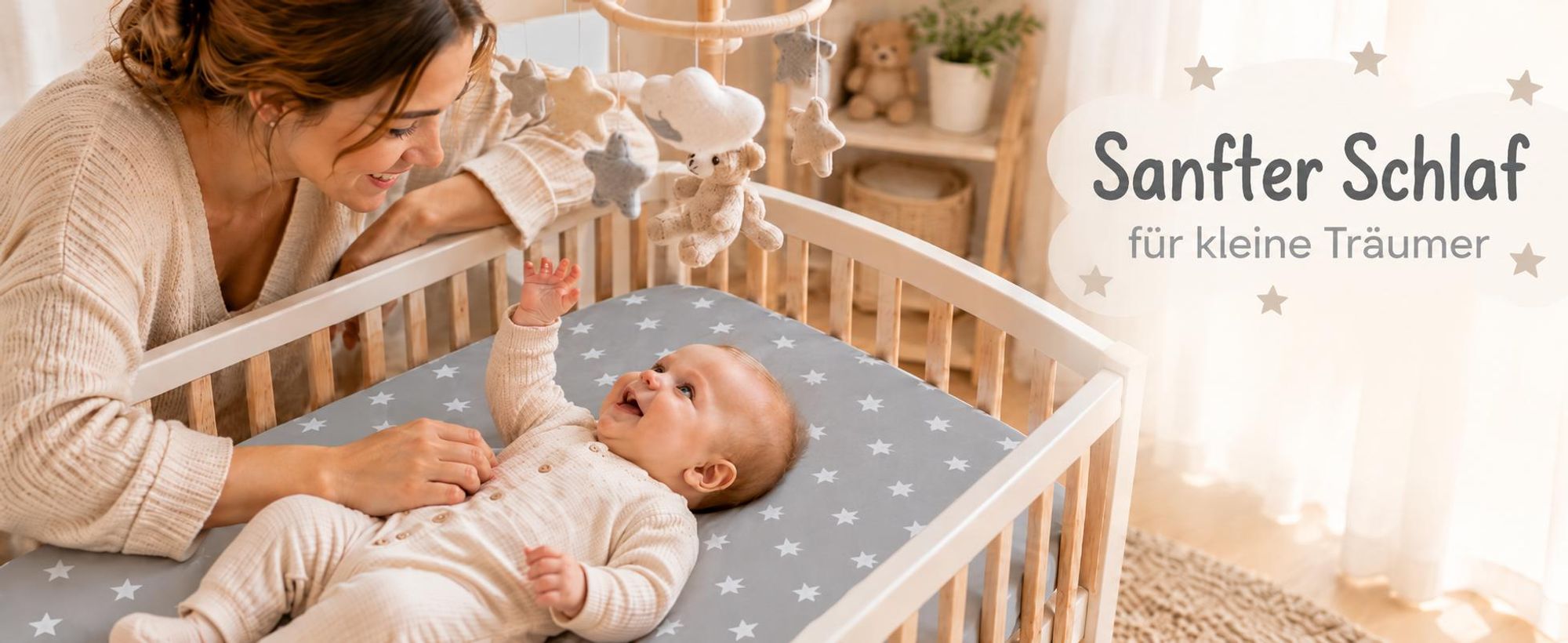 Spannbettlaken Kinderwagen 3er Set 35x75 cm Matratzenschoner Sterne weiß grau