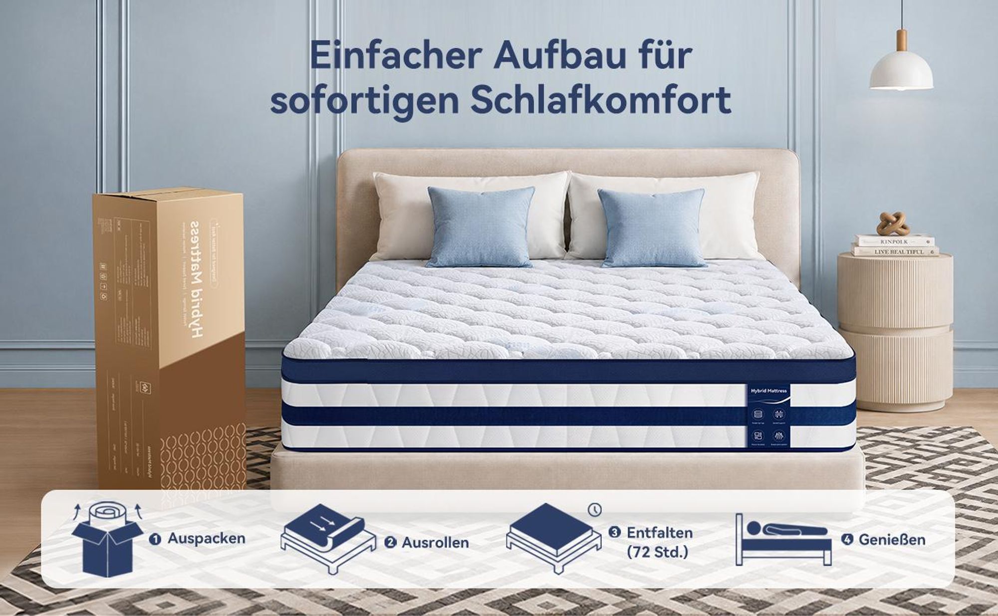 Matratze 90x200 26cm Integrierter Topper Matratze 7 zonen Taschenfederkernmatratze H3/H4 - Premium 420g/m² Bezug