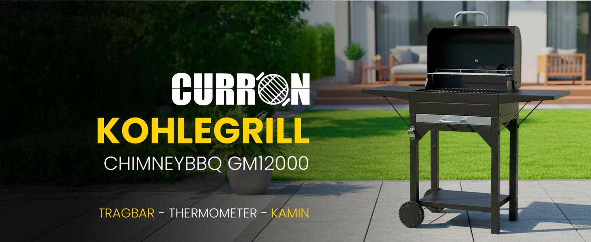 Holzkohlgrill Grillwagern mit Deckel, Kamin und Thermometer