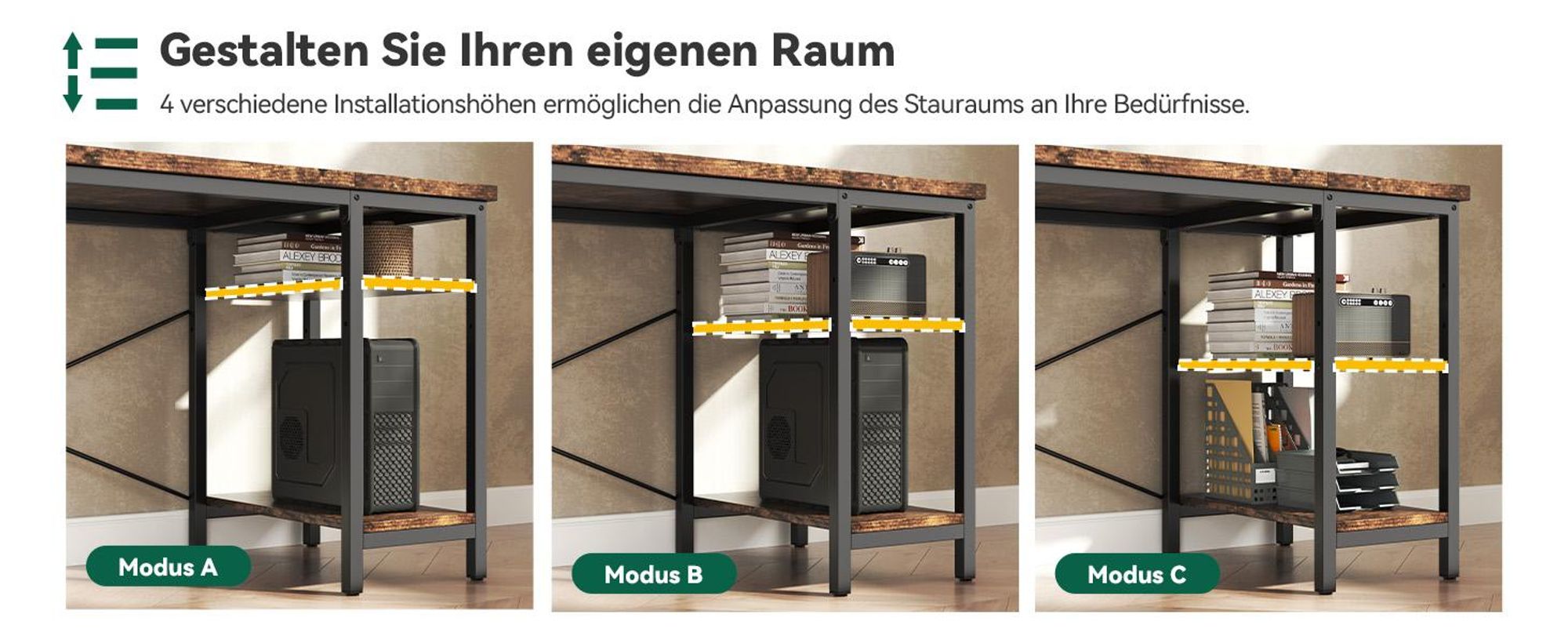 Schreibtisch 160x60x75cm Umkehrbarer PC Tisch, Bürotisch Moderner Stil für Computer
