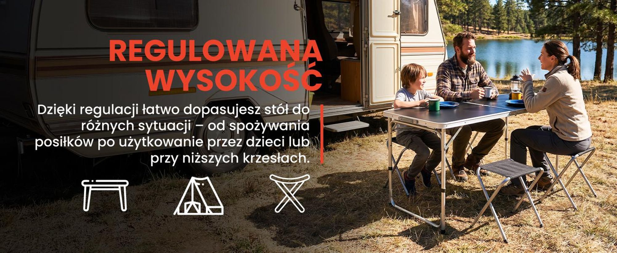 Składany stół kampingowy w walizce o długości 120 cm w kolorze czarnym