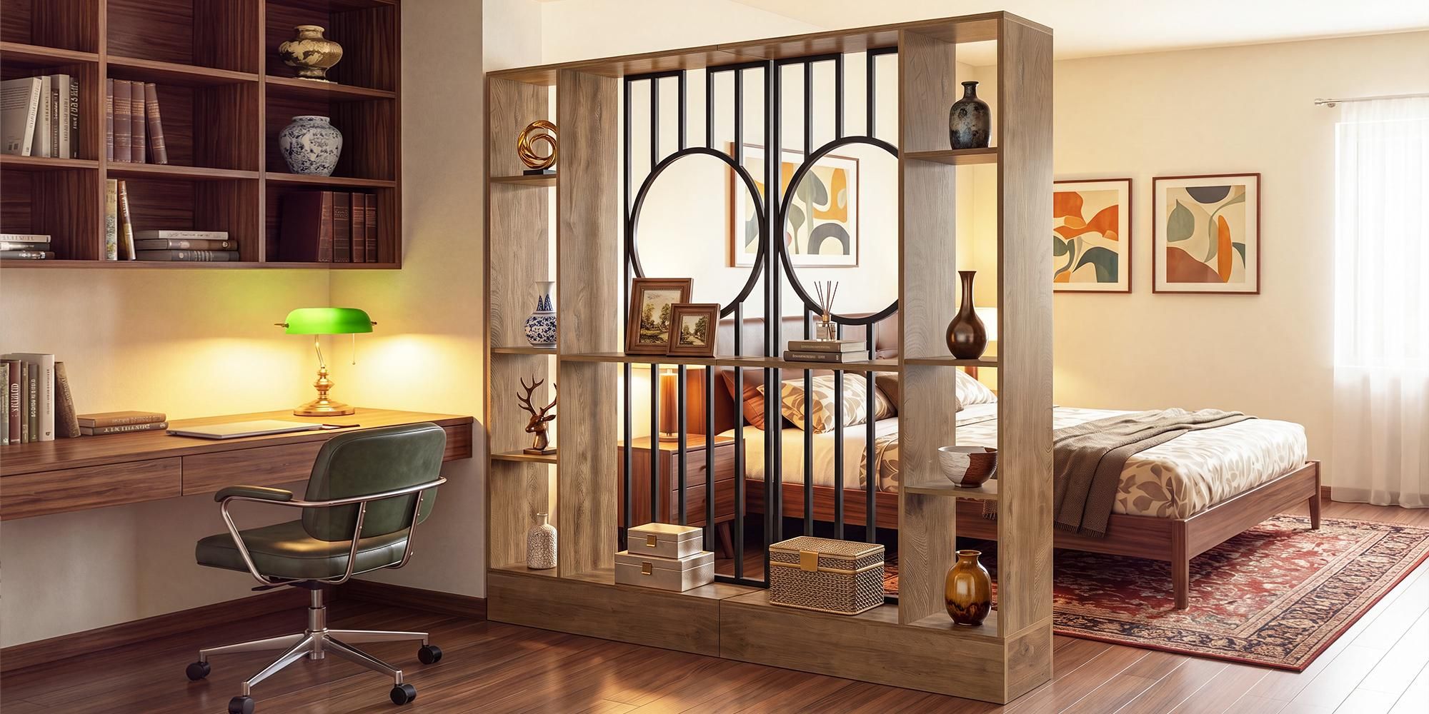 Wendbarer Raumteiler mit Ablage, 180 cm hoch Bücherregal, Standregal mit Ablagefläche, rundes Design, ideal für Wohnzimmer und Schlafzimmer