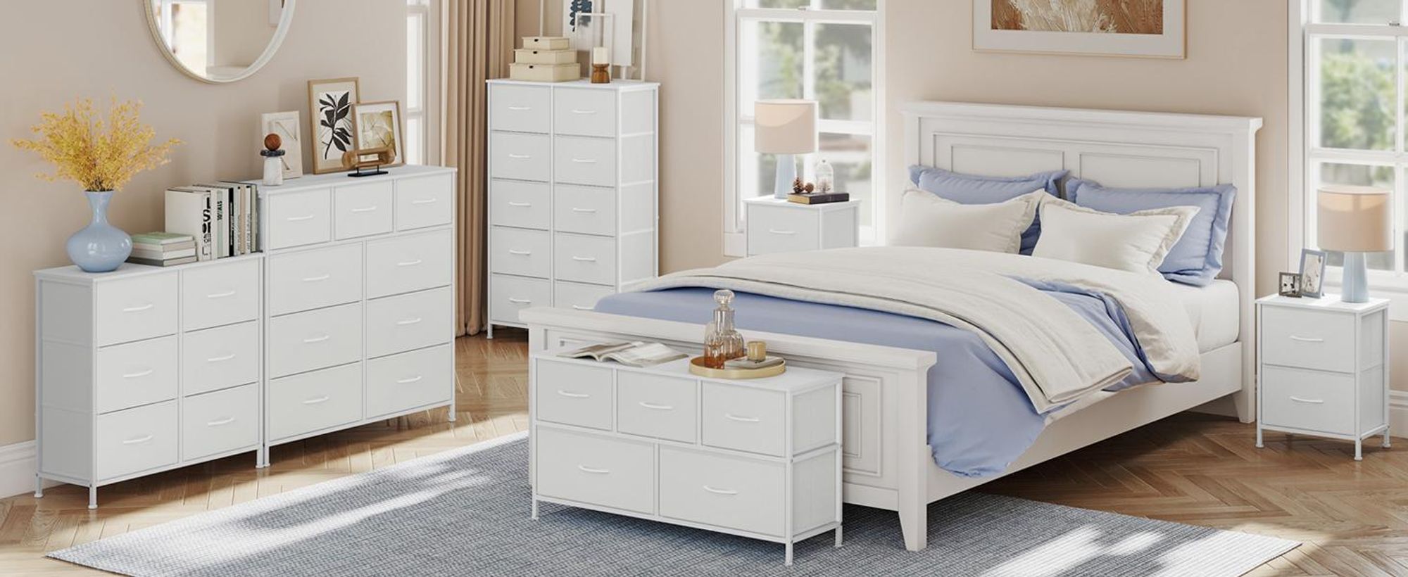 SONGMICS Nachttisch 2er Set, 2 Schubladen, für Schlafzimmer, Flur, Wohnzimmer, weiß