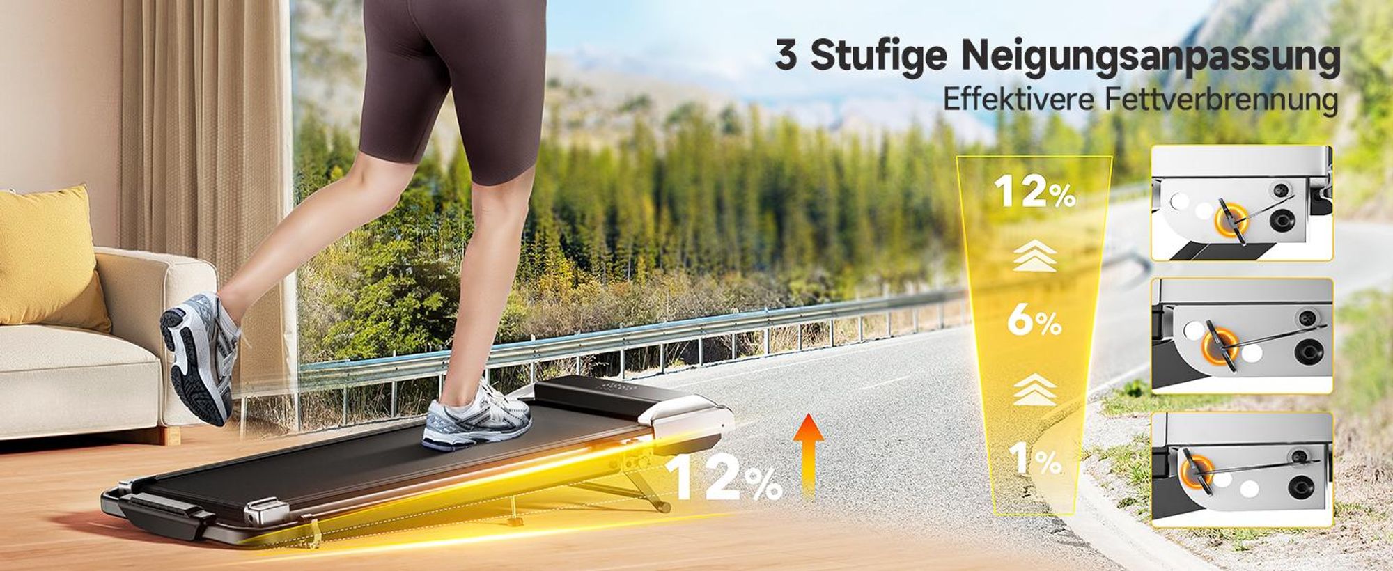 Toputure TP6 Laufband für Zuhause mit 12% Steigung, 12km/h Klappbar Laufband mit 1150MM Einziehbares Steigrohr, 6 in 1 Walking Pad, 95°/105° Drehbarer