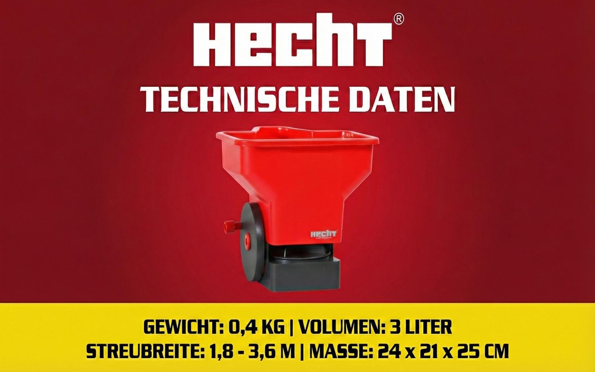 HECHT 33 Handstreuer Düngerstreuer | 3 Liter | Streubreite: 1,8 - 3,6 m | 3-Stufig