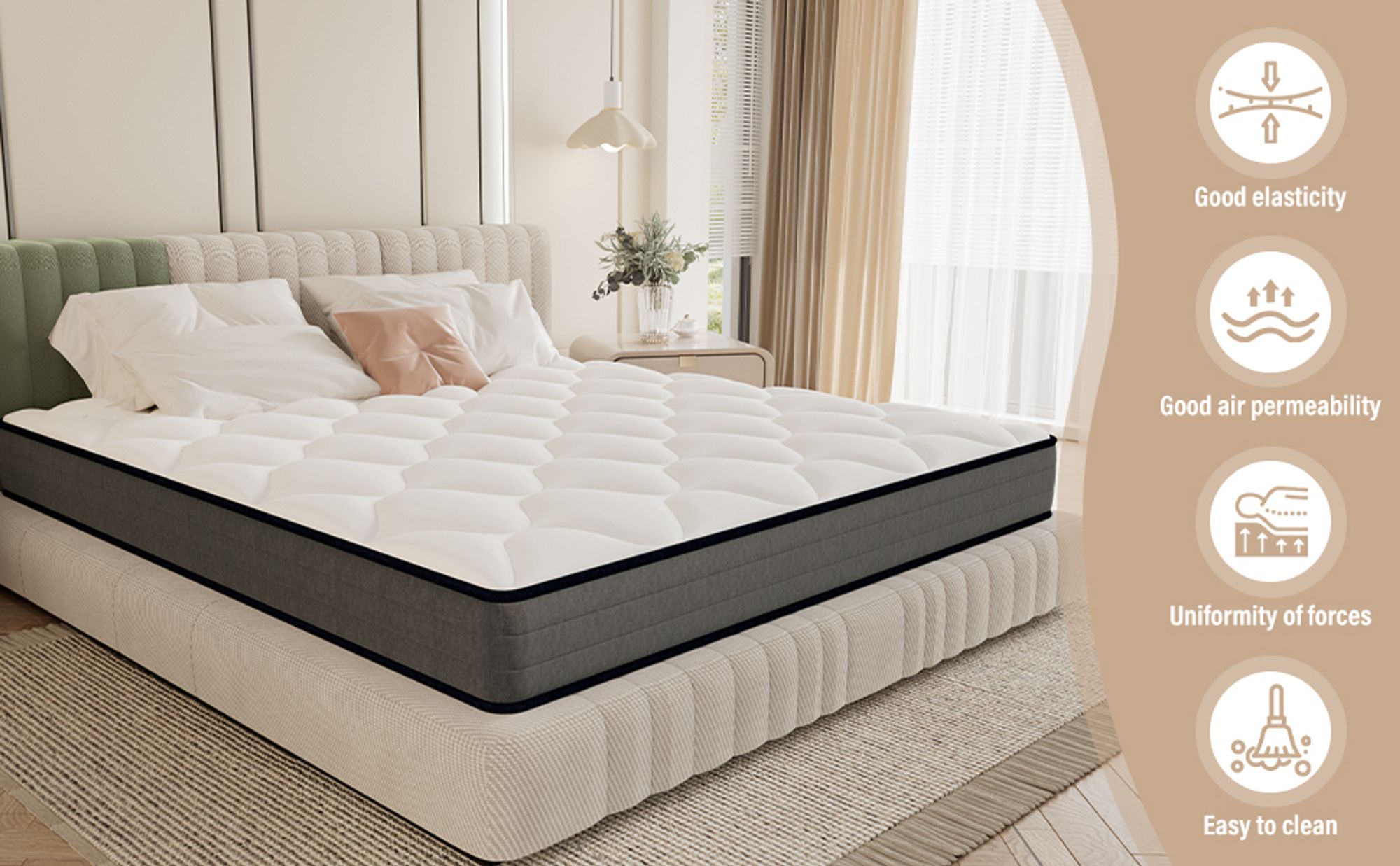 TEENO Matratze, 140 x 190 cm, Taschenfedern, Memory-Schaum-Matratze und Federn, ergonomische Matratze, atmungsaktiv, hypoallergen