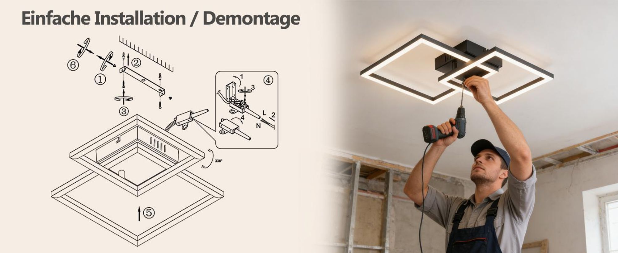 ZMH Plafonnier LED Lampe de plafond Cuisine 20W Noir Lampe de chambre 4000K Blanc neutre Lampe de cuisine Couloir Éclairé carré pour chambre à coucher Bureau
