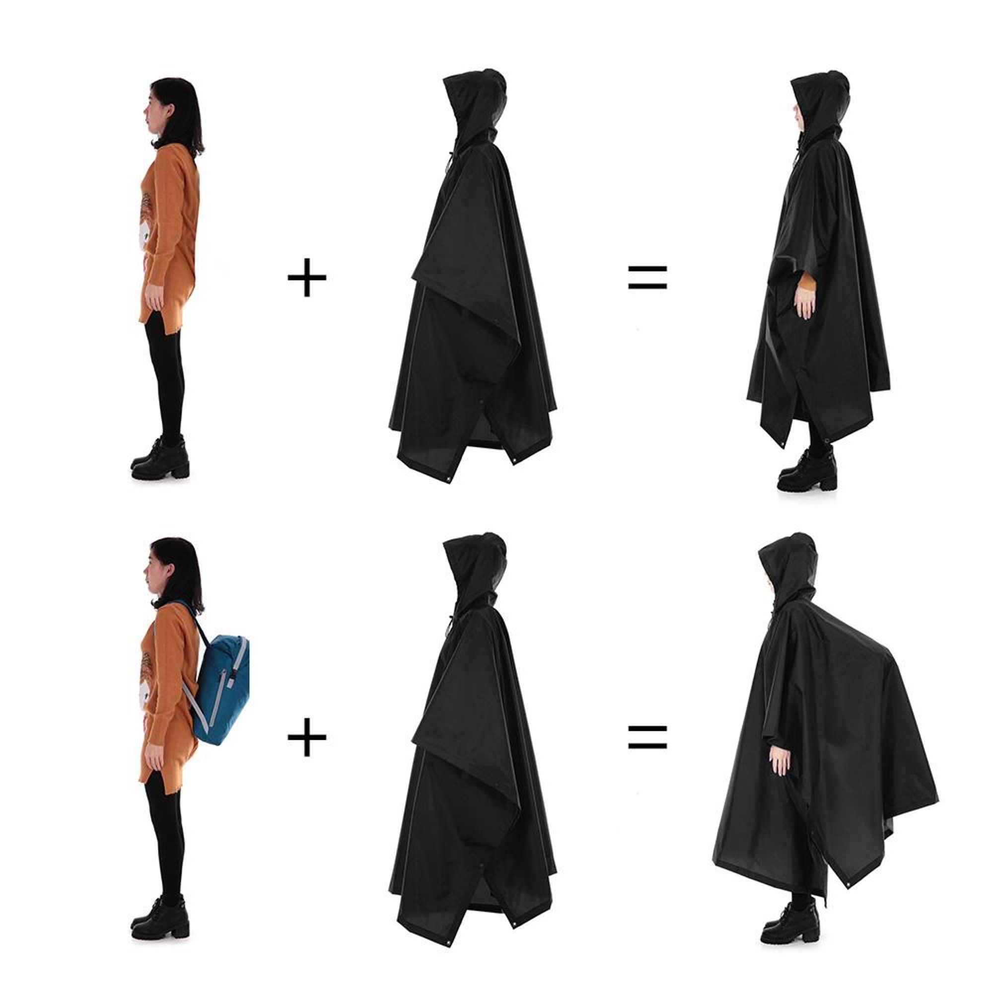 Regenponcho Wasserdicht Damen Herren, 3 in 1 Regenmantel Fahrrad, Regenponcho mit Ärmeln, Fahrrad Regenjacke, Leichter Regenschutz Regencape