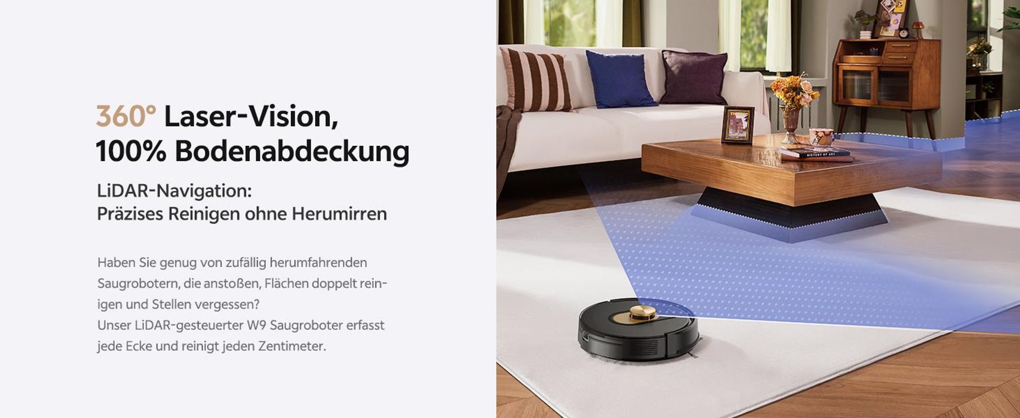 Vactidy W9 Saugroboter mit Wischfunktion, 3-in-1 Saug und Wischroboter mit LiDAR Navigation, 5000Pa 150Min Roboter Staubsauger mit App-Anpasssteuerung