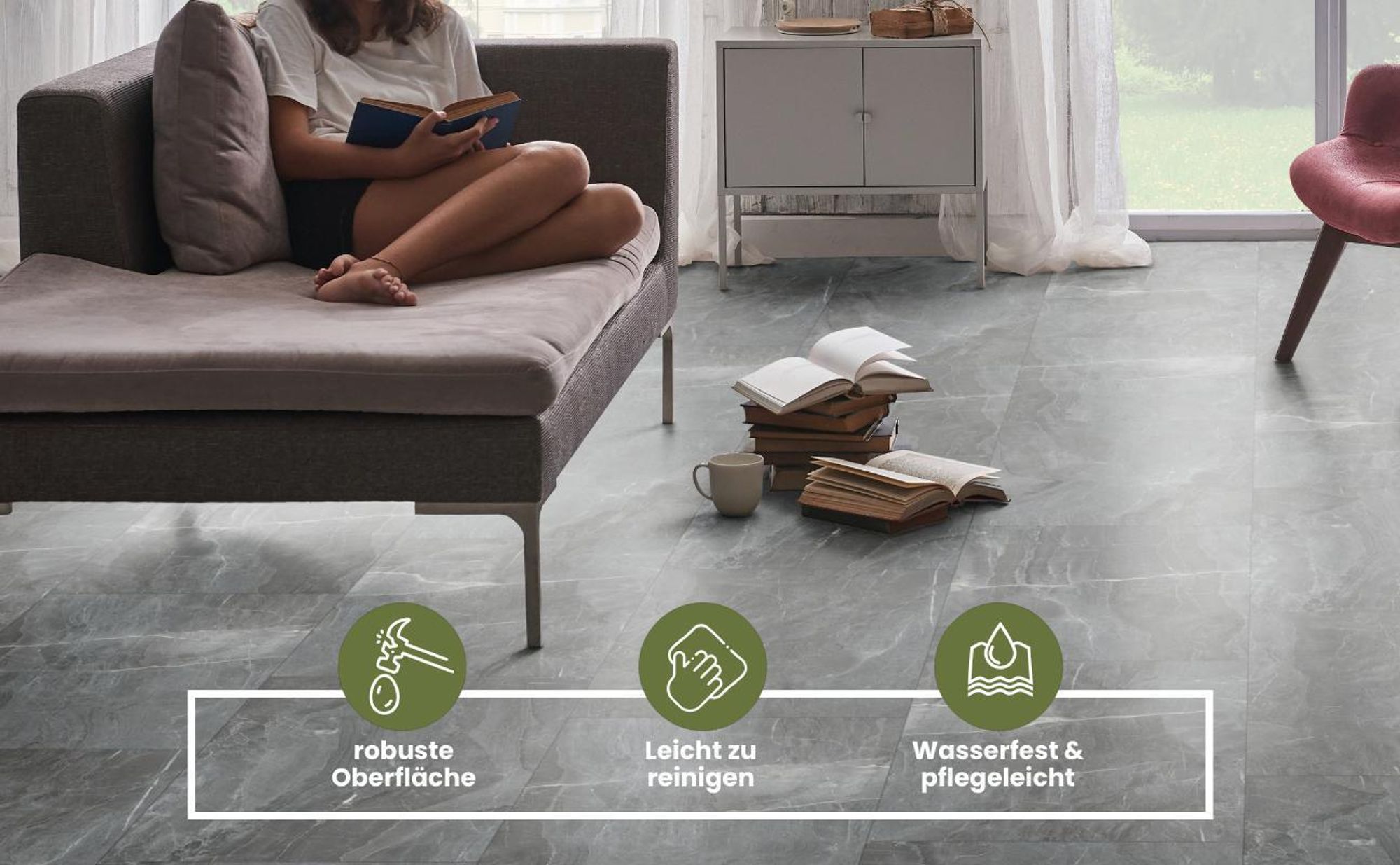 1 m² Klick-Vinyl-Fliese Marmor-Stein-Optik XL inkl. Trittschalldämmung – 830x470mm – Hochglanz Oberfläche – DIY-Verlegung von STILEWO -Twilight Marmor