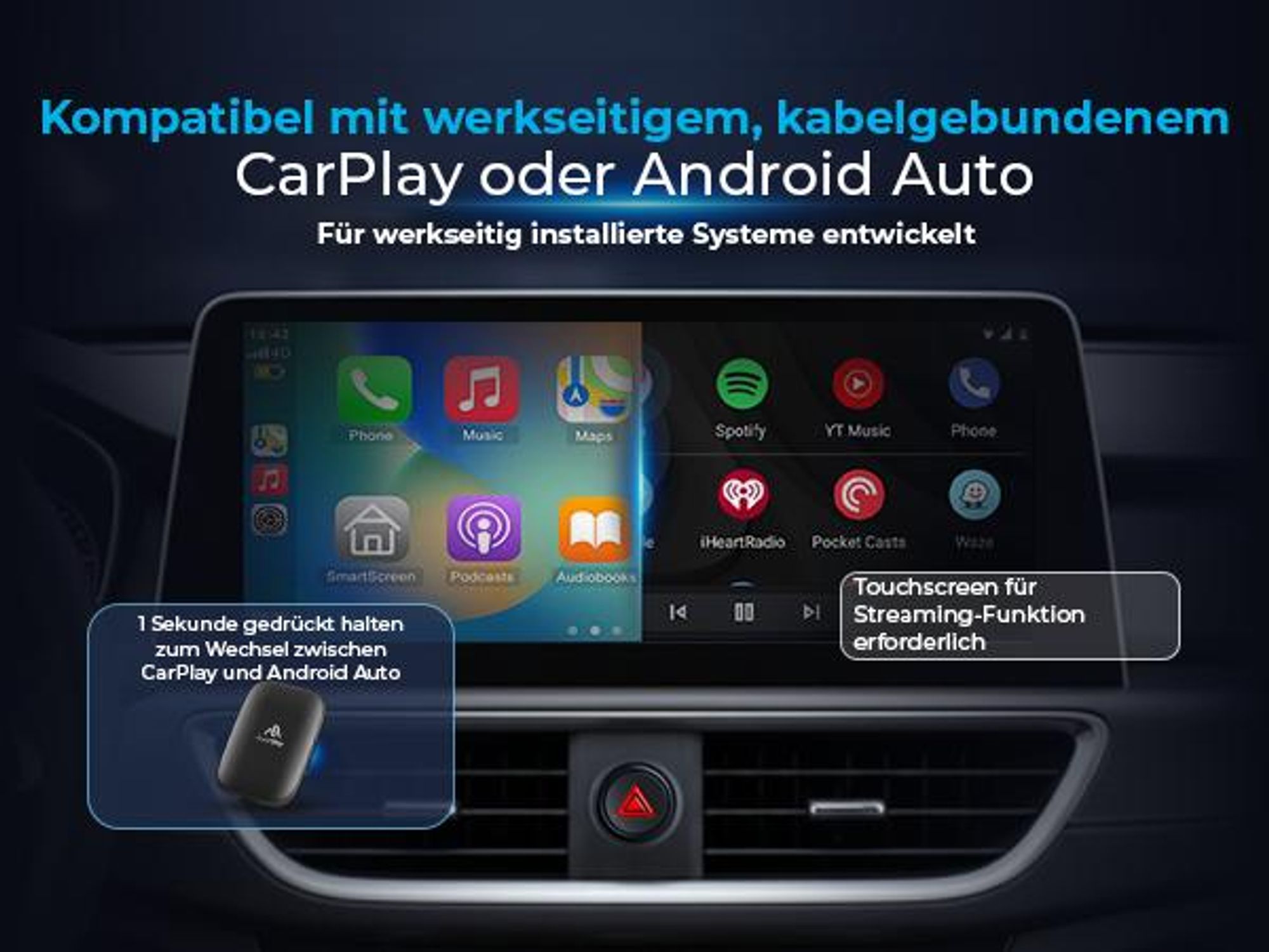 AutoSky Wireless CarPlay & Android Auto AI Box Lite – Für Fahrzeuge mit Wired Ca