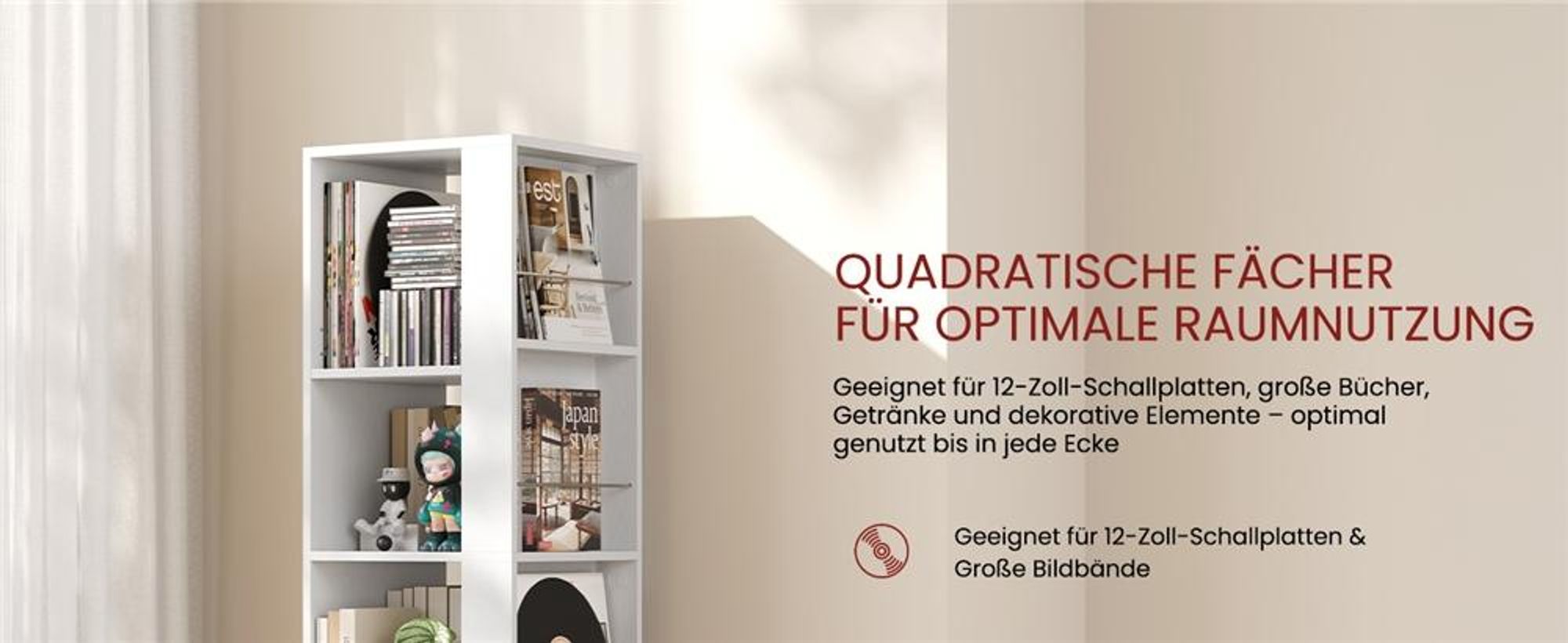 Yaheetech 360° drehbares Bücherregal, mit 5 Ebenen und 20 Fächern, Standregal 42×42×169 cm, Drehregal Dekoregal mit verstellbaren Einlegeböden, Weiß