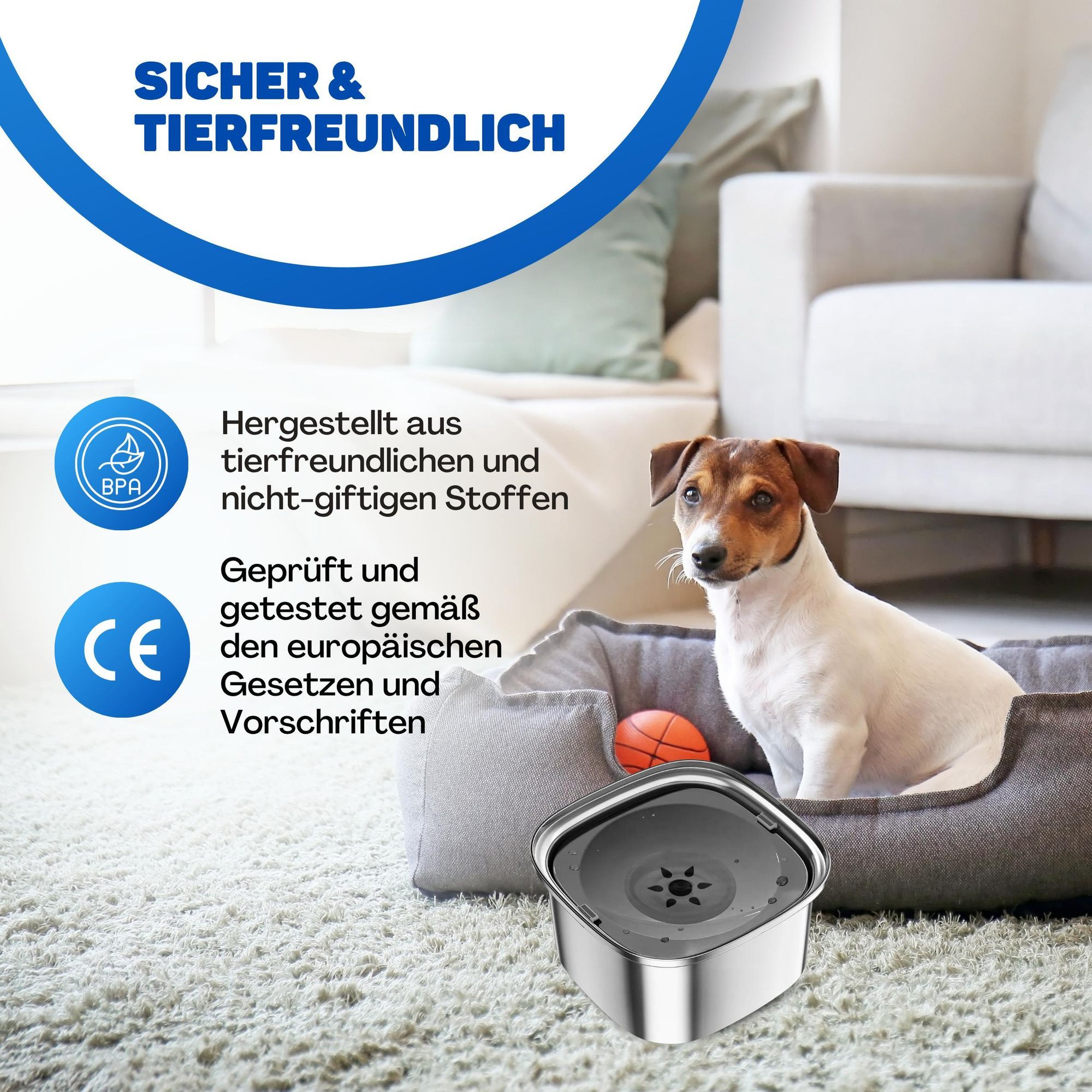 Vulpes Goods Wassernapf für Hunde, 3L Auslaufsicher Trinknapf Reisenapf, Rostfreier Stahl, rutschfest Katzen Hund Haustiere Hundenapf Anti-Schwapp Wasserspender für Haustier