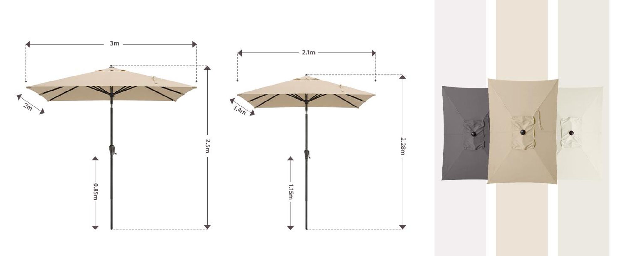Sekey Rechteckiger Sonnenschirm 200 x 140 cm, Balkonschirm & Terrassenschirm mit Kurbel, UV50+ Sonnenschutz für Garten, Balkon und Terrasse