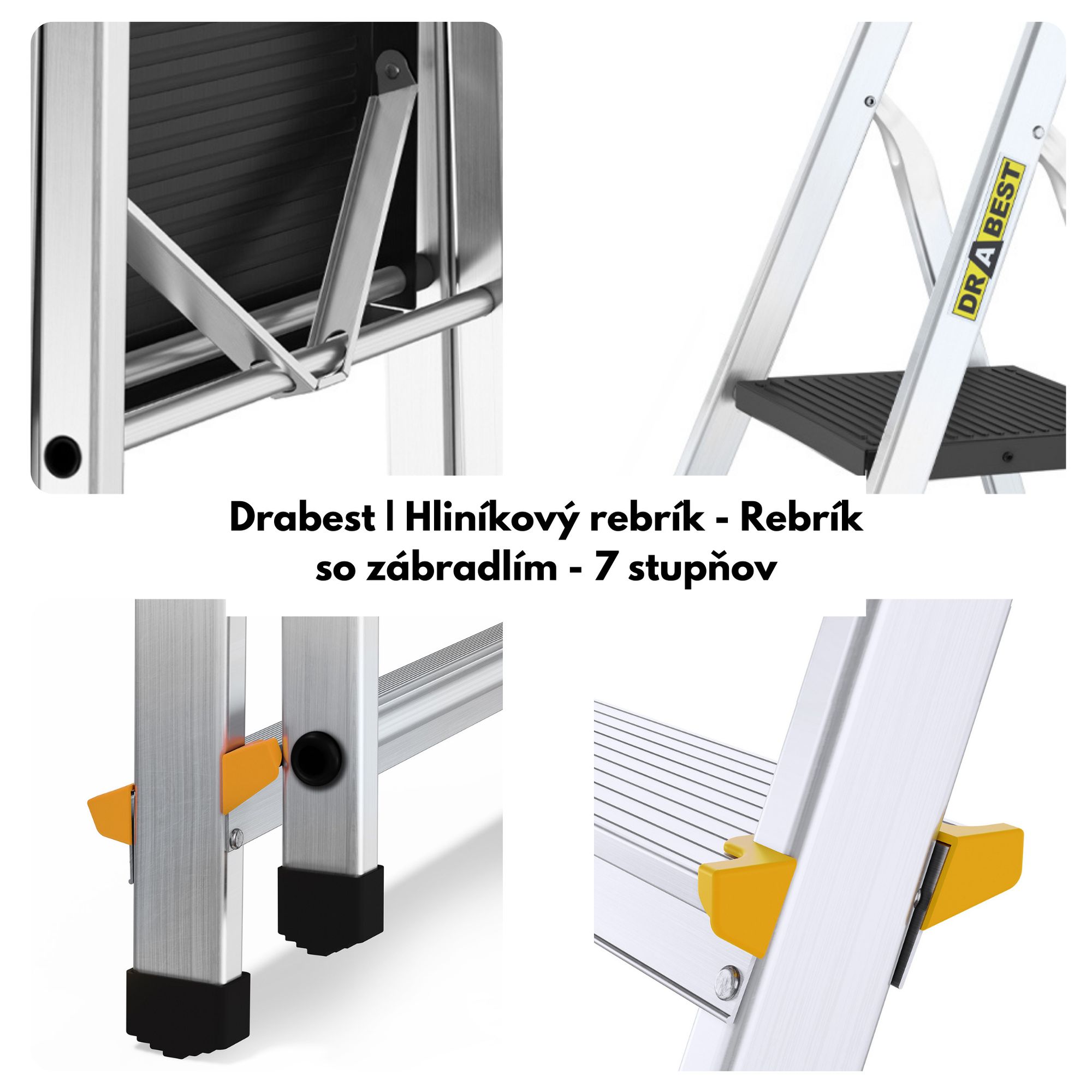 Drabest - Hliníkový rebrík, 8 schodov, kvalitný rebrík, kvalitný rebrík