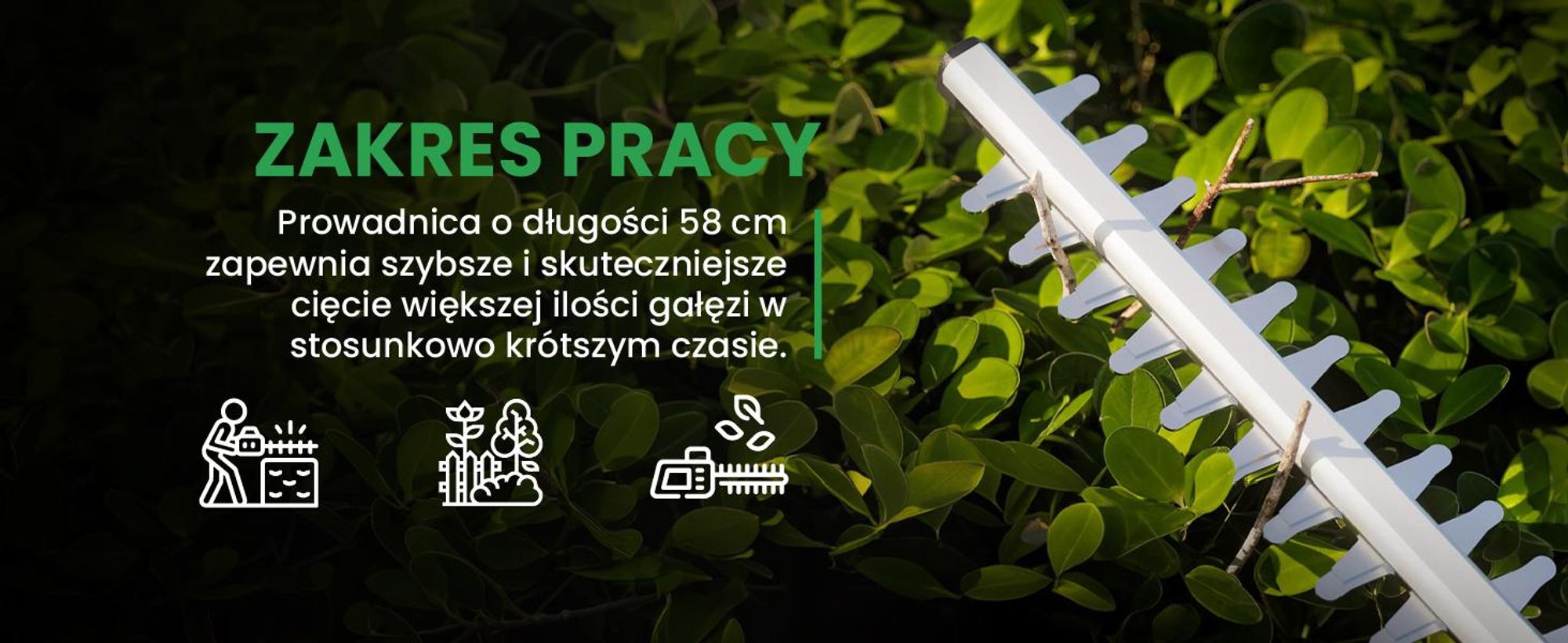 Nożyce do żywopłotu gałęzi na akumulator 2Ah z długim ostrzem 58cm