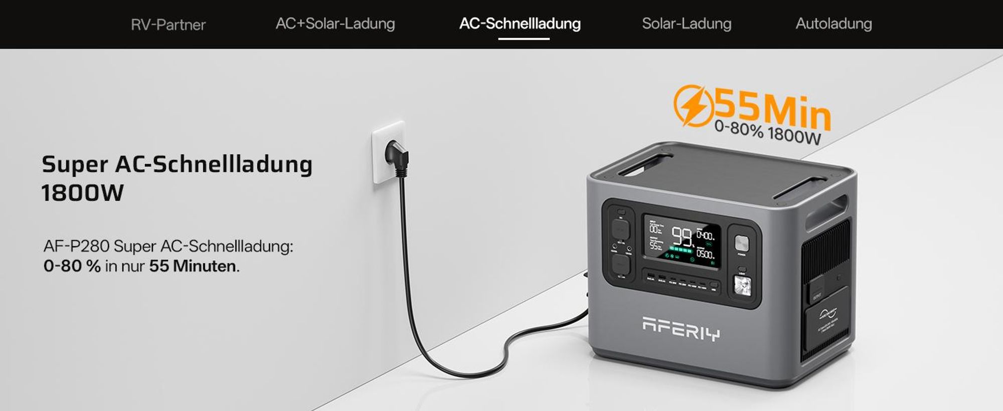 AFERIY P280 Powerstation 2800W 2048Wh LiFePO4, Erweiterbar bis 10,24 kWh, 1200W Solareingang, App-Steuerung