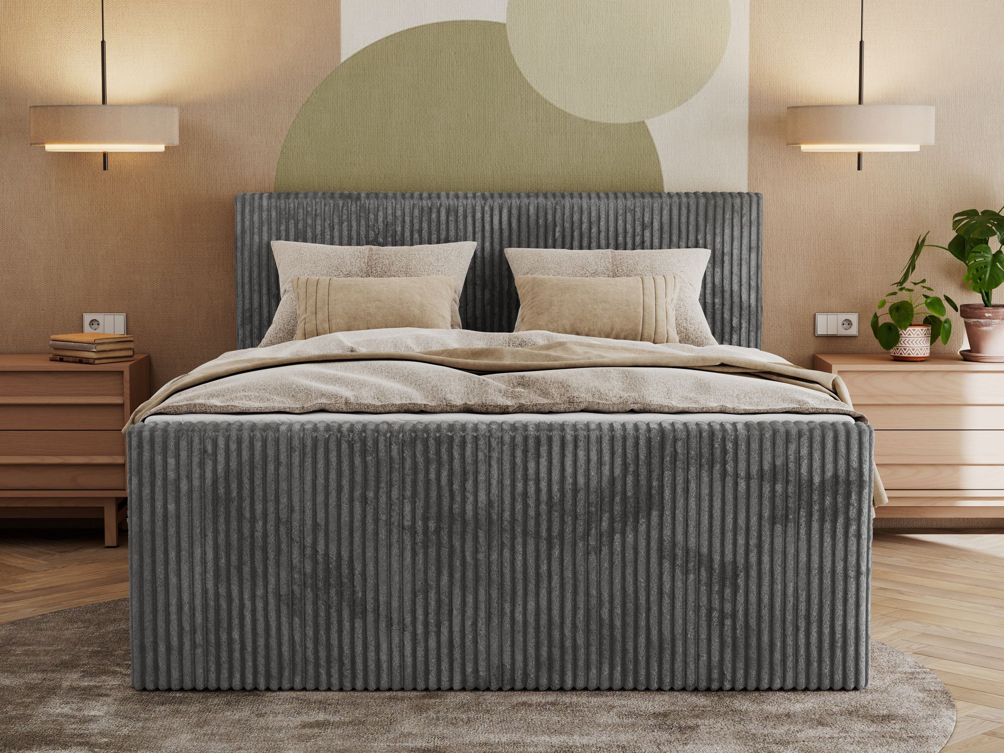 Elegantes Bett für das Schlafzimmer mit praktischen Details.
