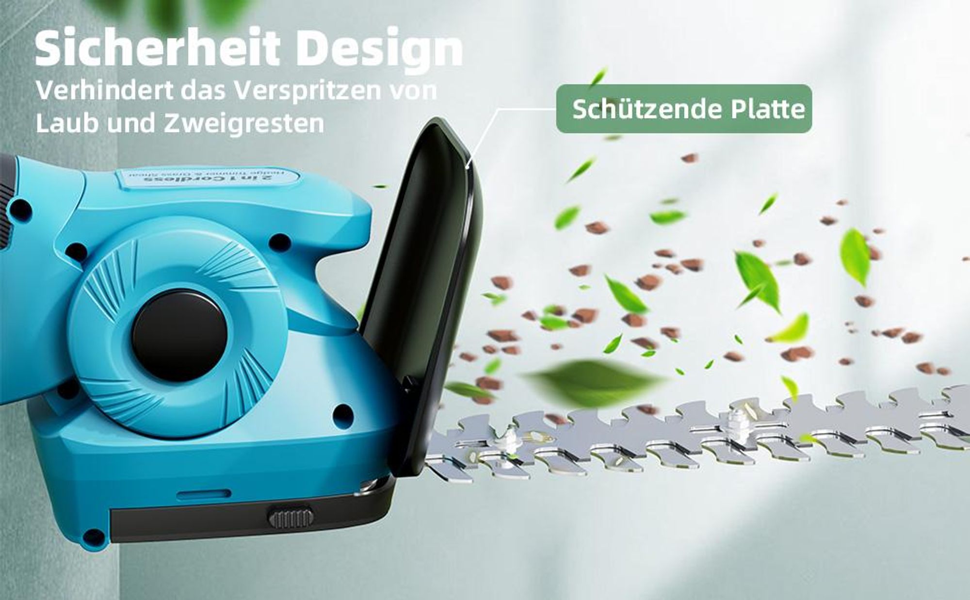 Akku Heckenschere mit drehbarem Griff, 220mm & 130mm Klingen, inkl. 2000mAh Akkus & Ladegerät, Grasschere für präzise Formschnitte im Garten