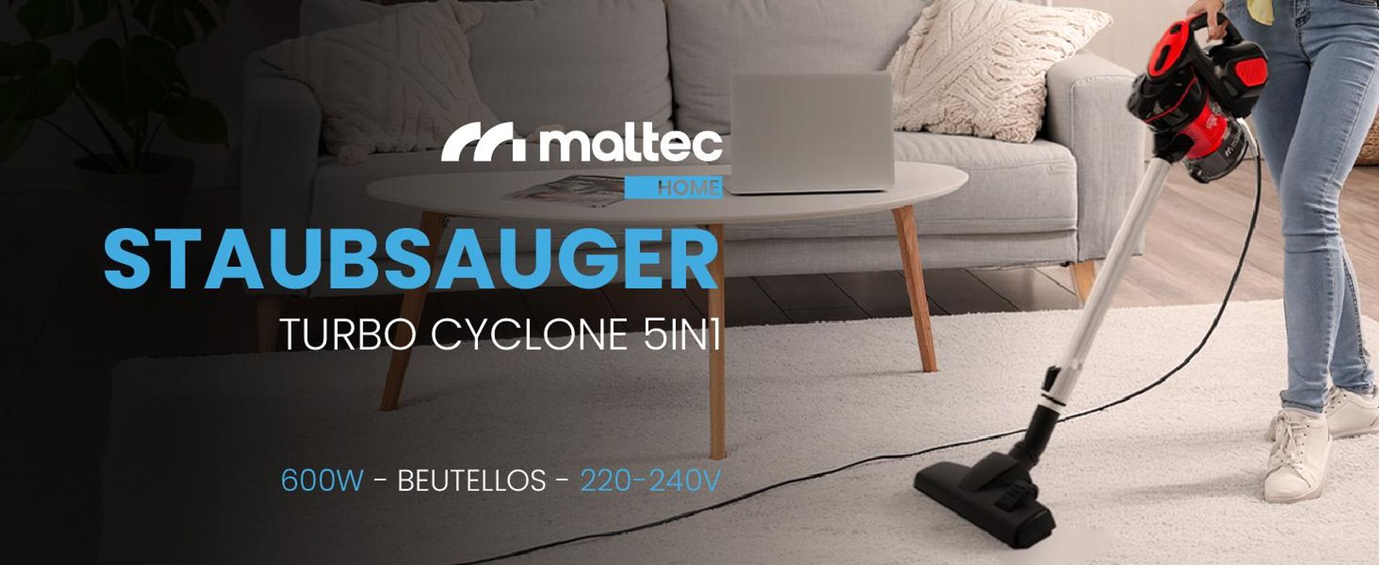 MalTec Handstaubsauger 5in1 600W Zyklon Staubsauger 5in1 Beutellos für Autos Zuhause Camping