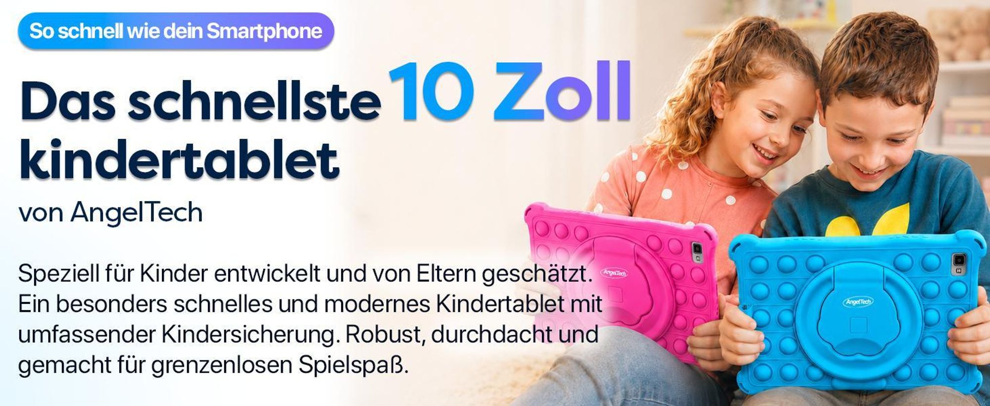 AngelTech Kindertablet XL PRO II - Android 16 - 6+8 GB RAM - 128GB - Octa-Core-Prozessor - Schnelles 10" Kindertablet -Elterliche Kontrolle - Blau