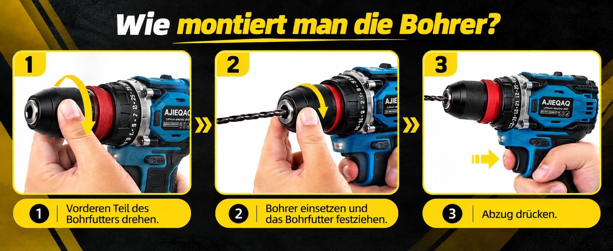 Akkuschrauber 21V Bürstenloser Schlagschrauber 3-in-1 mit Schnellwechselkopf, Schlagbohrmaschine, 2 Akkus und umfangreichem Zubehör im Koffer