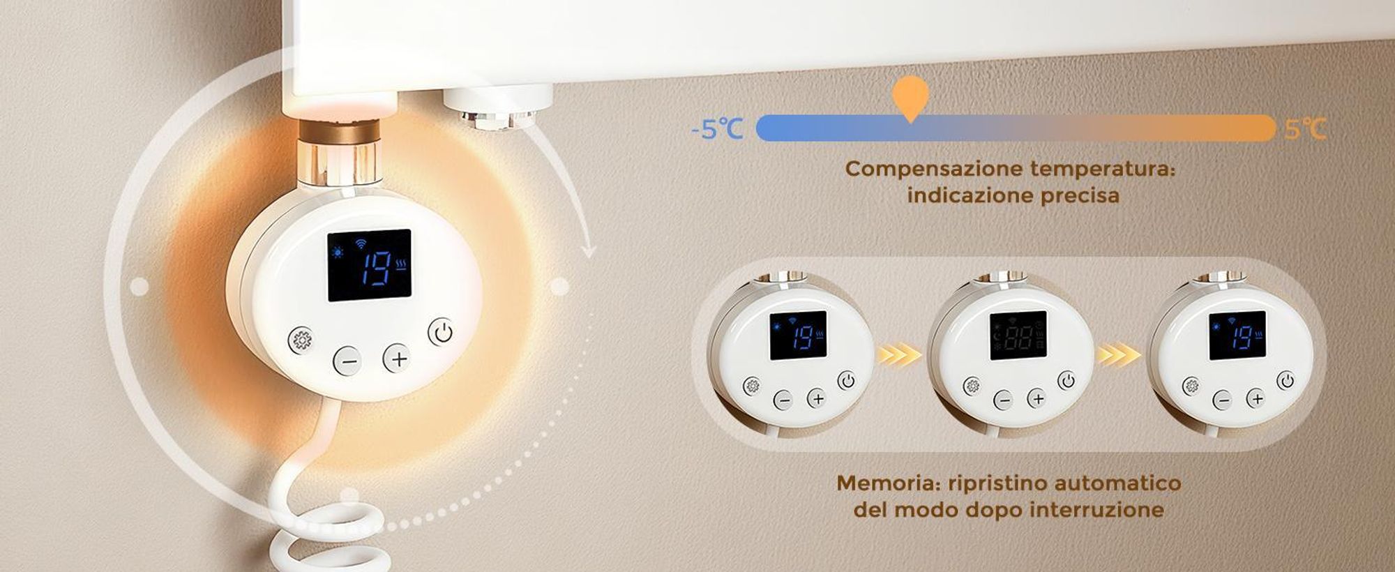 S'AFIELINA riscaldatore a immersione con termostato 900W, timer programmabile e display LCD, WiFi, per radiatori bagno, acciaio inox, controllo intelligente, bianco