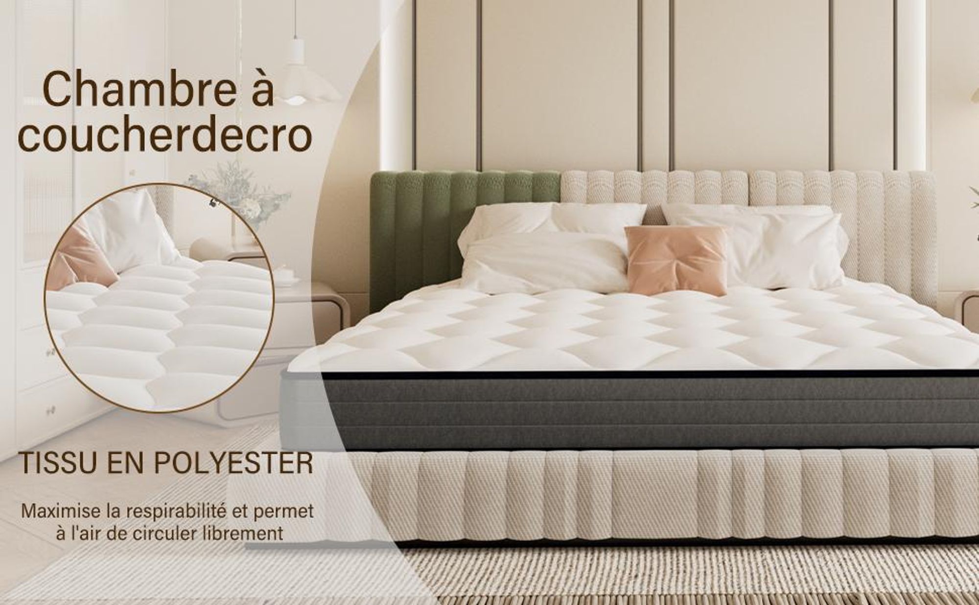DEWINNER Matelas 160x200 cm Ressorts Ensaches, Matelas à mémoire de Forme et Ressorts,Matelas Ergonomique,Respirant,Hypoallergénique