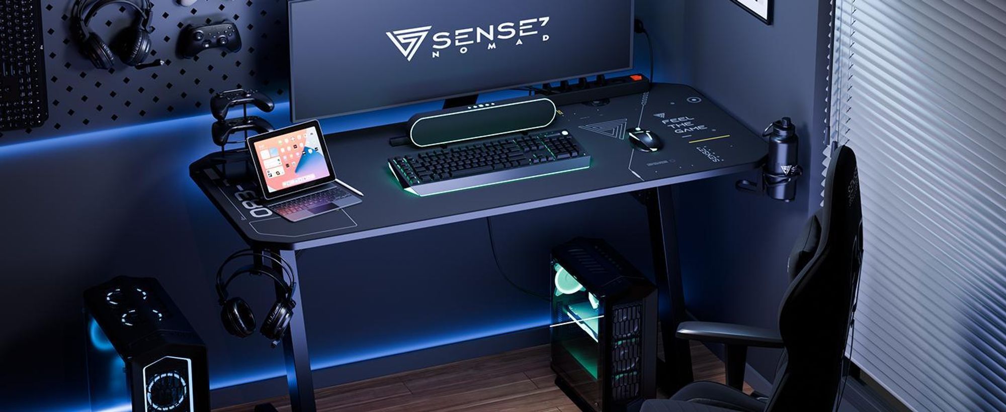 SENSE7 Nomad Kybernetický herní stůl 120 x 60 cm včetně podložky pod myš XXL Počítačový stůl PC stůl Herní stůl Malý psací stůl Do dětského pokoje